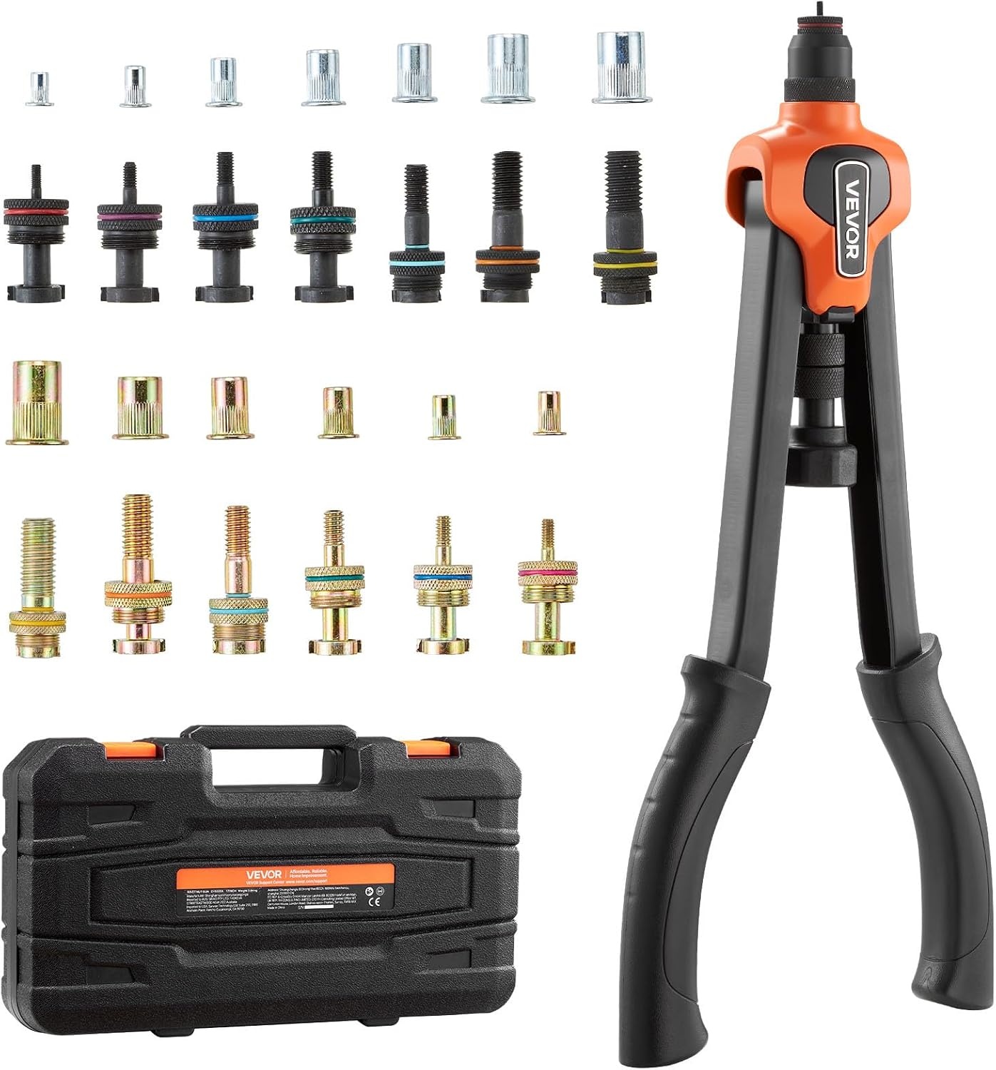 image:imageVEVOR Rivet Nut Tool 16 inch Rivnut Tool Kit with 13PCS Metric and SAE Mandrels 186PCS Rivet Nuts Semiauto Retraction M3 M4 M5 M6 M8 M10 M12 1420 51618 3816 1213 832 1024RIVET NUT TOOL