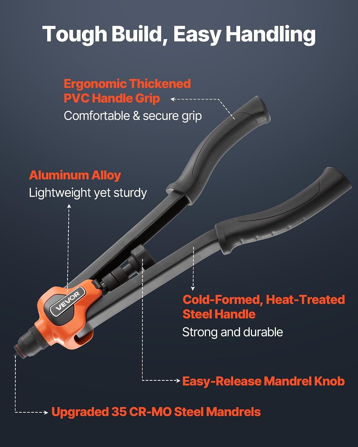 image:imageVEVOR Rivet Nut Tool 16 inch Rivnut Tool Kit with 13PCS Metric and SAE Mandrels 186PCS Rivet Nuts Semiauto Retraction M3 M4 M5 M6 M8 M10 M12 1420 51618 3816 1213 832 1024RIVET NUT TOOL