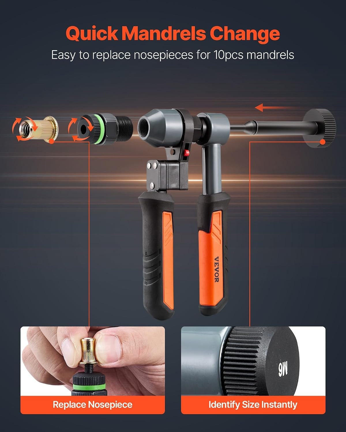 image:imageVEVOR Rivet Nut Tool 16 inch Rivnut Tool Kit with 13PCS Metric and SAE Mandrels 186PCS Rivet Nuts Semiauto Retraction M3 M4 M5 M6 M8 M10 M12 1420 51618 3816 1213 832 1024RIVET NUT TOOL