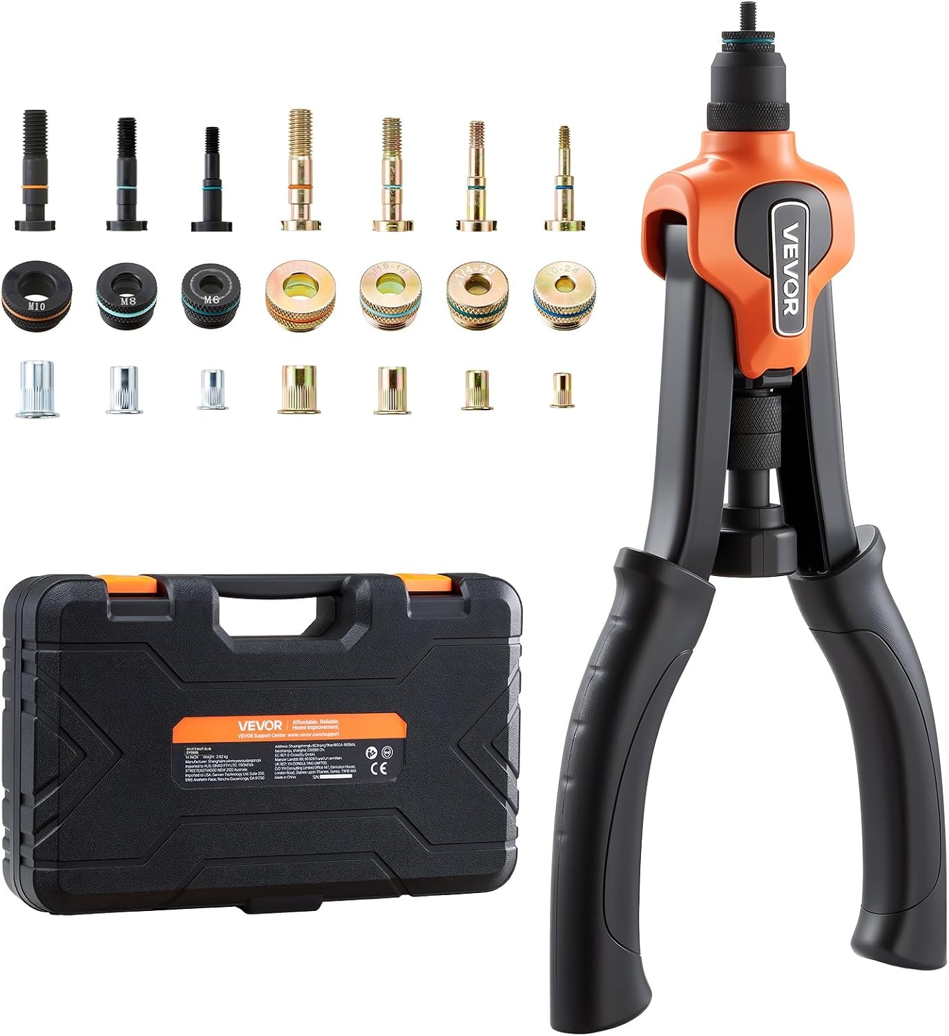 image:imageVEVOR Rivet Nut Tool 16 inch Rivnut Tool Kit with 13PCS Metric and SAE Mandrels 186PCS Rivet Nuts Semiauto Retraction M3 M4 M5 M6 M8 M10 M12 1420 51618 3816 1213 832 1024RIVET NUT TOOL