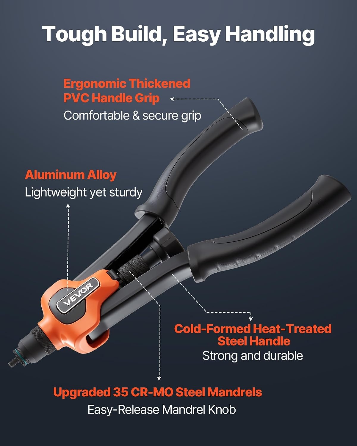 image:imageVEVOR Rivet Nut Tool 16 inch Rivnut Tool Kit with 13PCS Metric and SAE Mandrels 186PCS Rivet Nuts Semiauto Retraction M3 M4 M5 M6 M8 M10 M12 1420 51618 3816 1213 832 1024RIVET NUT TOOL