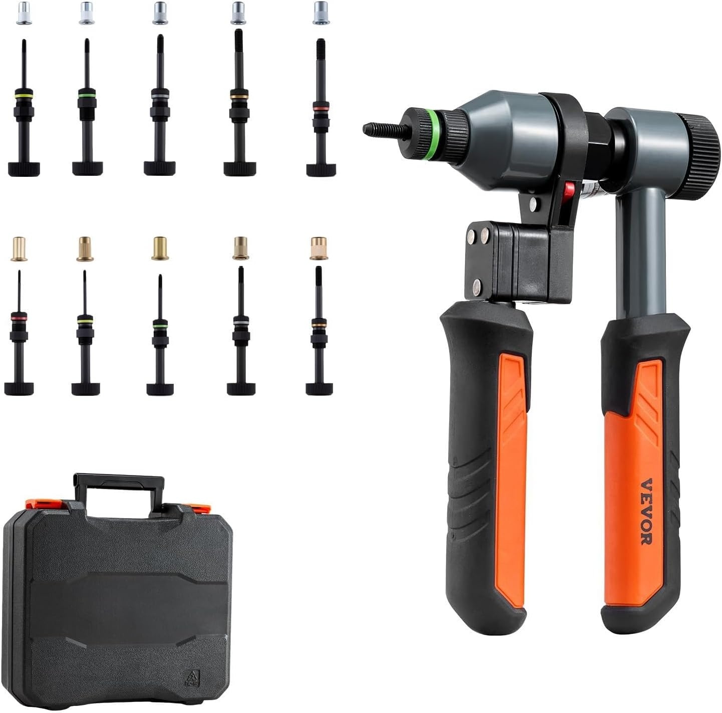 image:imageVEVOR Rivet Nut Tool 16 inch Rivnut Tool Kit with 13PCS Metric and SAE Mandrels 186PCS Rivet Nuts Semiauto Retraction M3 M4 M5 M6 M8 M10 M12 1420 51618 3816 1213 832 1024RIVET NUT TOOL