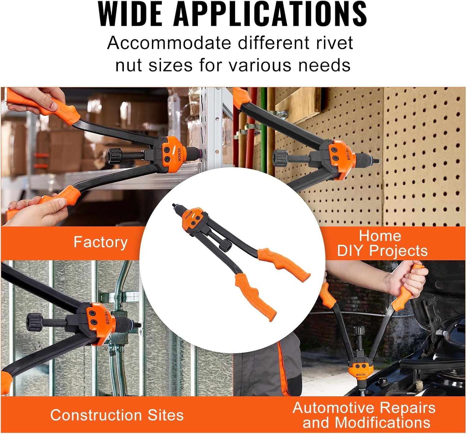 image:imageVEVOR Rivet Nut Tool 16 inch Rivnut Tool Kit with 13PCS Metric and SAE Mandrels 186PCS Rivet Nuts Semiauto Retraction M3 M4 M5 M6 M8 M10 M12 1420 51618 3816 1213 832 1024RIVET NUT TOOL