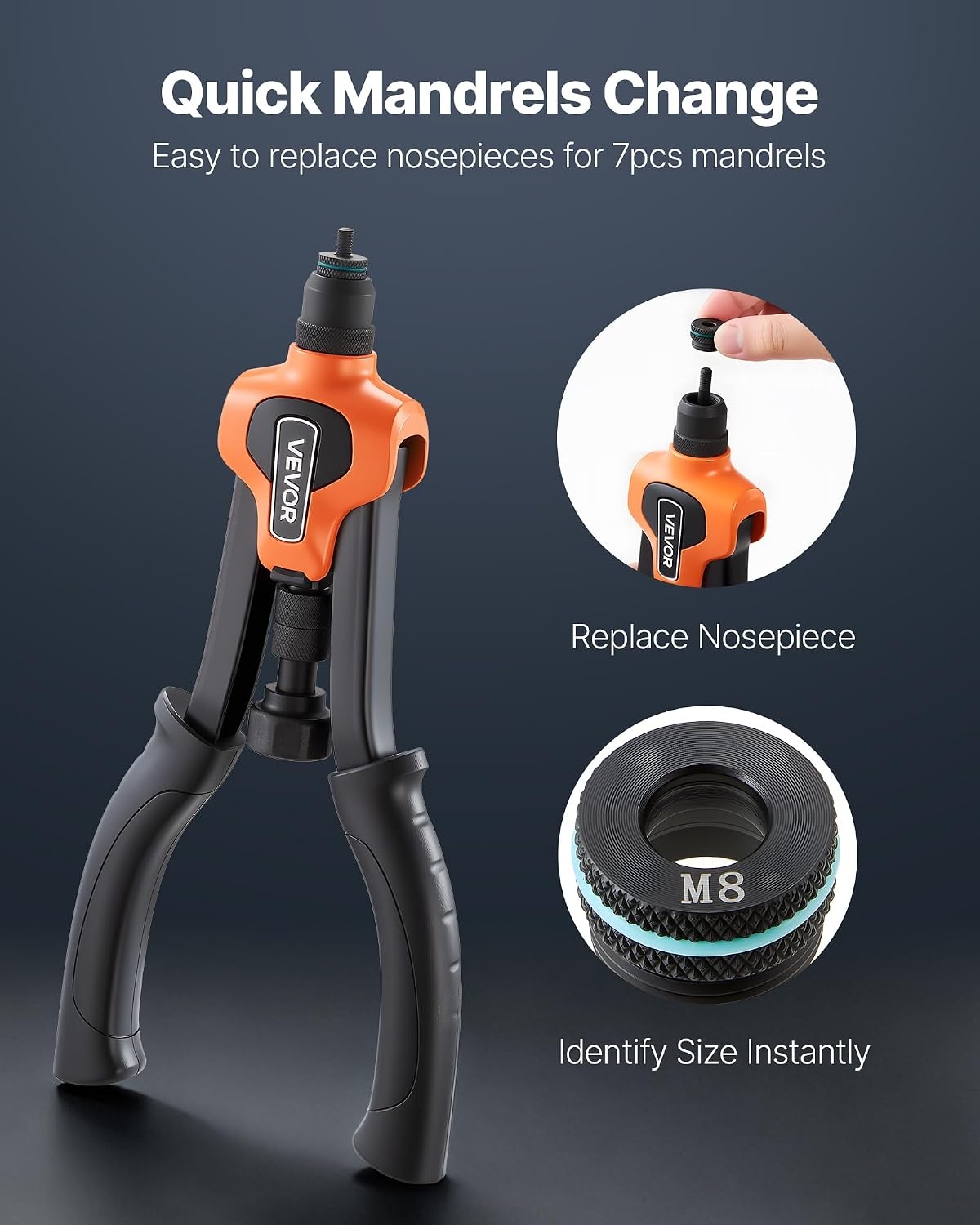 image:imageVEVOR Rivet Nut Tool 16 inch Rivnut Tool Kit with 13PCS Metric and SAE Mandrels 186PCS Rivet Nuts Semiauto Retraction M3 M4 M5 M6 M8 M10 M12 1420 51618 3816 1213 832 1024RIVET NUT TOOL