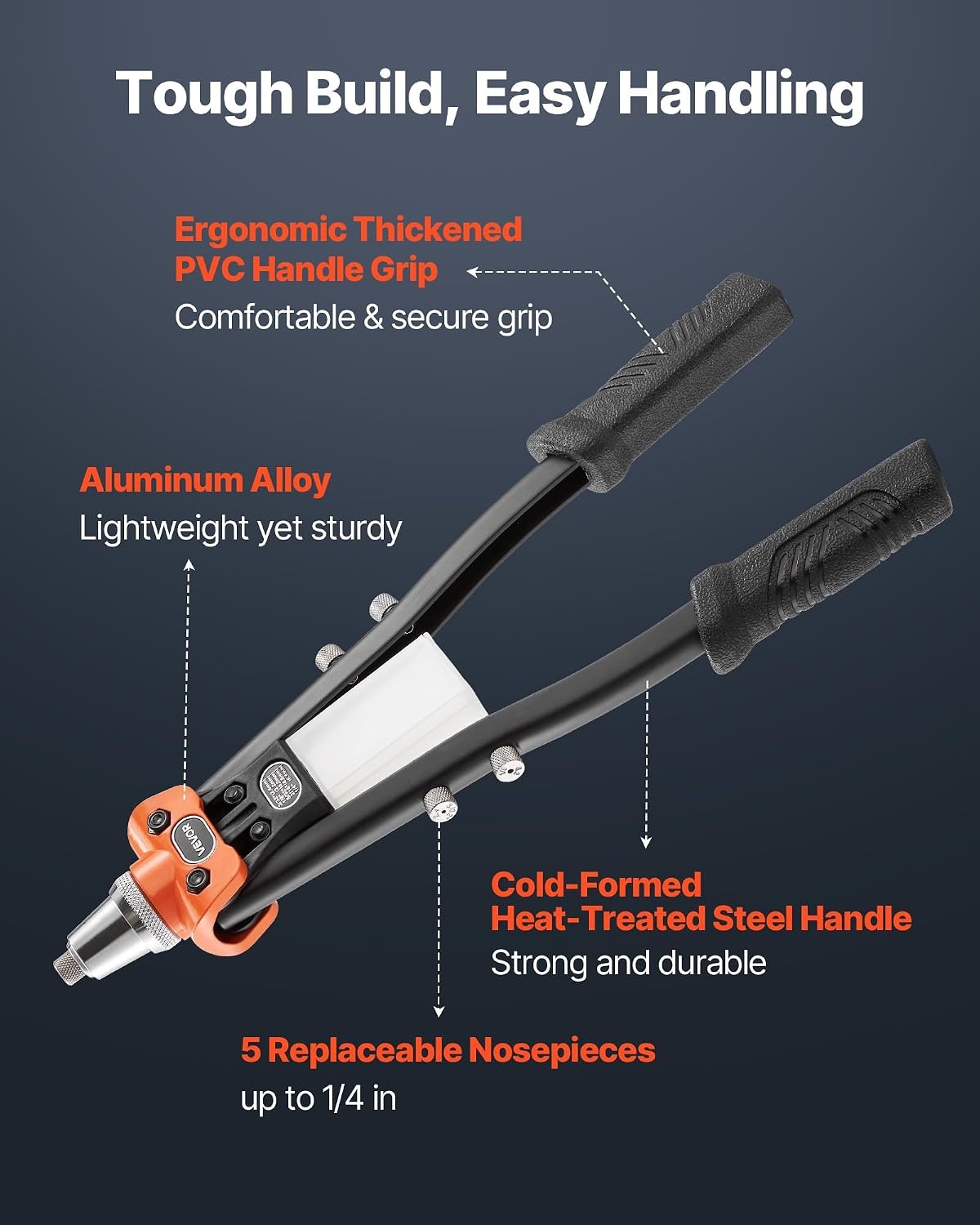 image:imageVEVOR Rivet Nut Tool 16 inch Rivnut Tool Kit with 13PCS Metric and SAE Mandrels 186PCS Rivet Nuts Semiauto Retraction M3 M4 M5 M6 M8 M10 M12 1420 51618 3816 1213 832 1024RIVET GUN