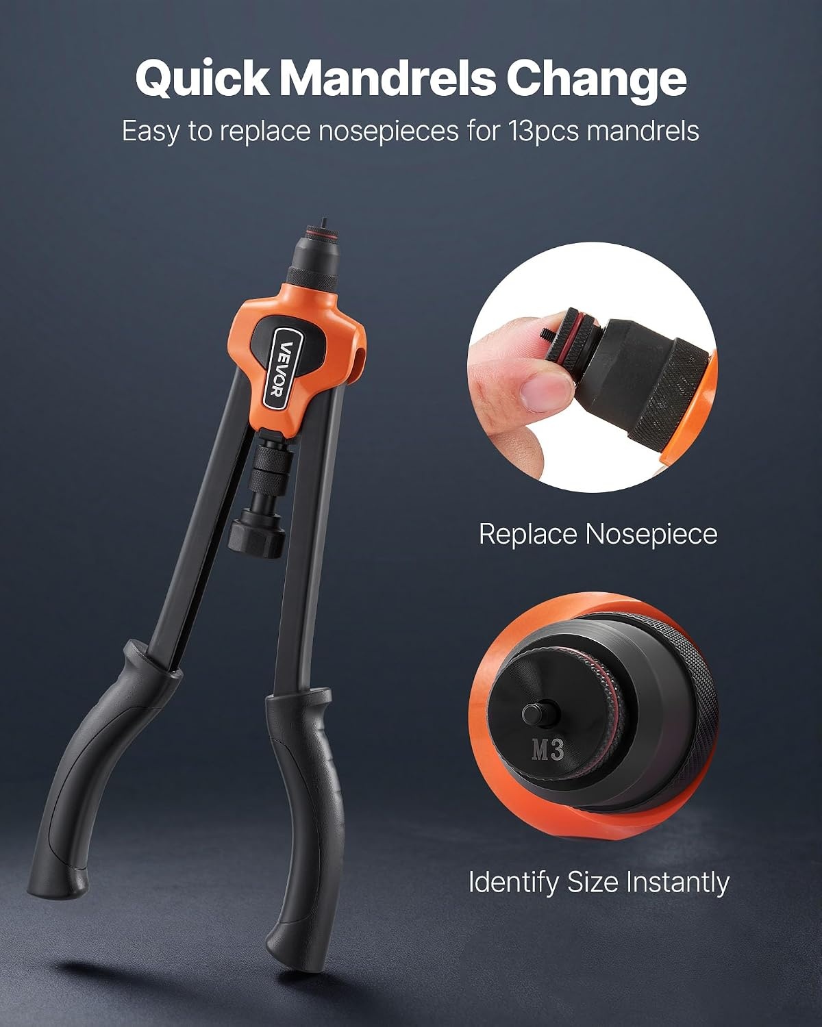 image:imageVEVOR Rivet Nut Tool 16 inch Rivnut Tool Kit with 13PCS Metric and SAE Mandrels 186PCS Rivet Nuts Semiauto Retraction M3 M4 M5 M6 M8 M10 M12 1420 51618 3816 1213 832 1024RIVET NUT TOOL