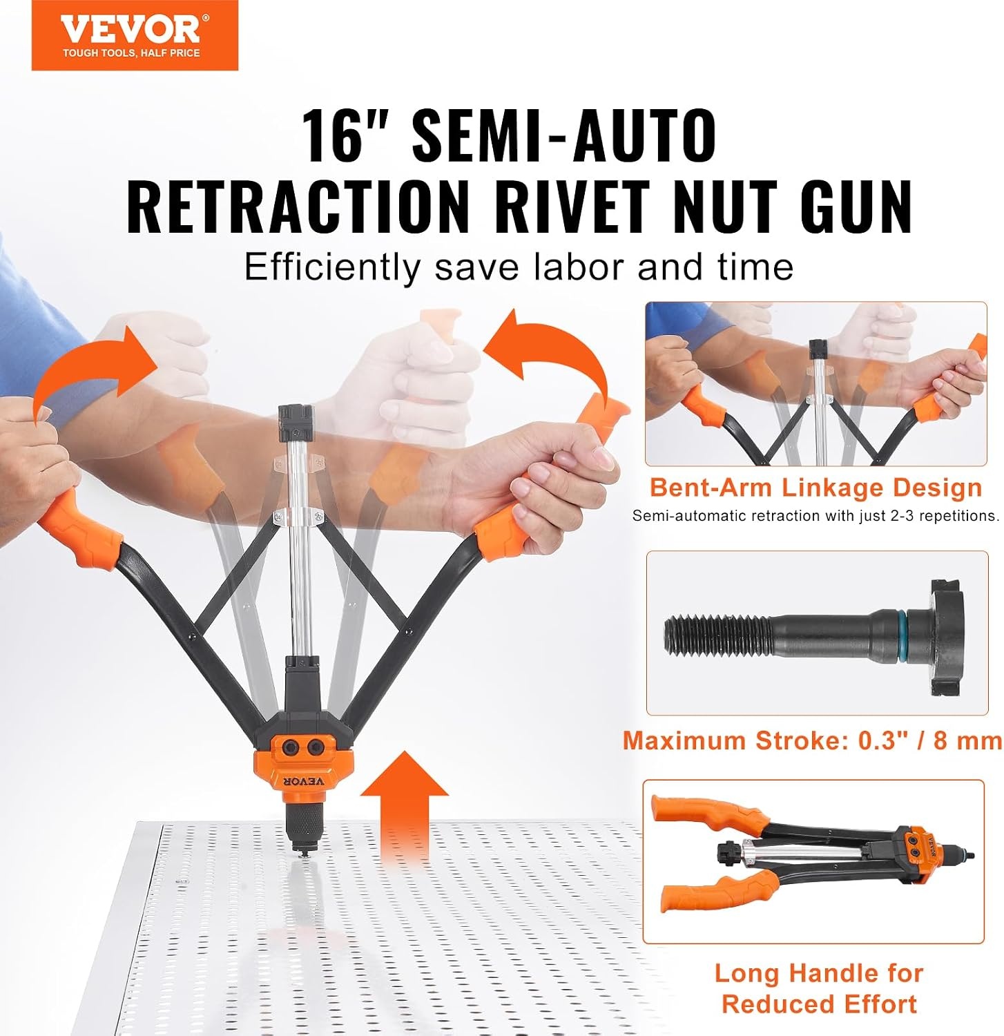 image:imageVEVOR Rivet Nut Tool 16 inch Rivnut Tool Kit with 13PCS Metric and SAE Mandrels 186PCS Rivet Nuts Semiauto Retraction M3 M4 M5 M6 M8 M10 M12 1420 51618 3816 1213 832 1024RIVET NUT TOOL