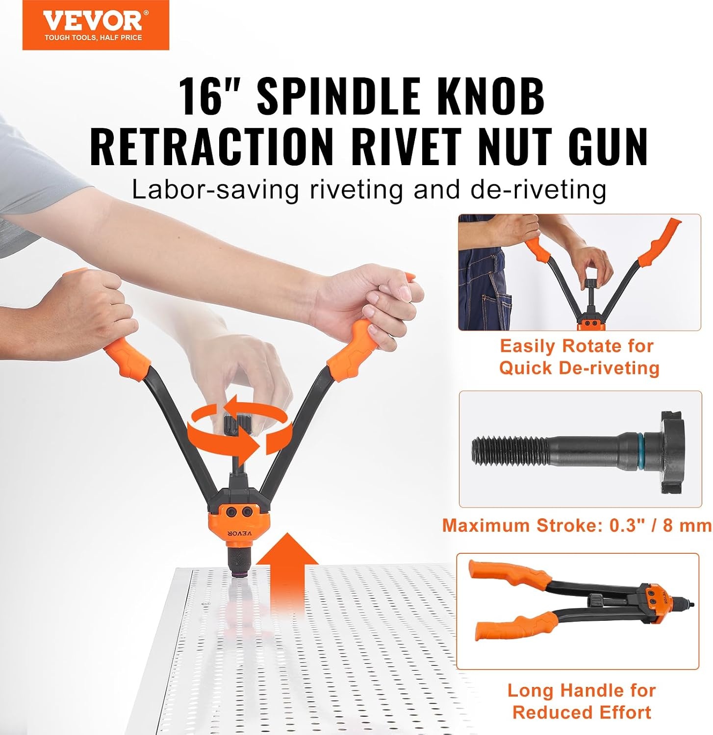 image:imageVEVOR Rivet Nut Tool 16 inch Rivnut Tool Kit with 13PCS Metric and SAE Mandrels 186PCS Rivet Nuts Semiauto Retraction M3 M4 M5 M6 M8 M10 M12 1420 51618 3816 1213 832 1024RIVET NUT TOOL