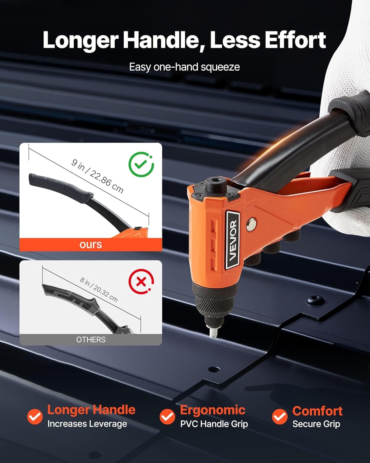 image:imageVEVOR Rivet Nut Tool 16 inch Rivnut Tool Kit with 13PCS Metric and SAE Mandrels 186PCS Rivet Nuts Semiauto Retraction M3 M4 M5 M6 M8 M10 M12 1420 51618 3816 1213 832 1024RIVET GUN