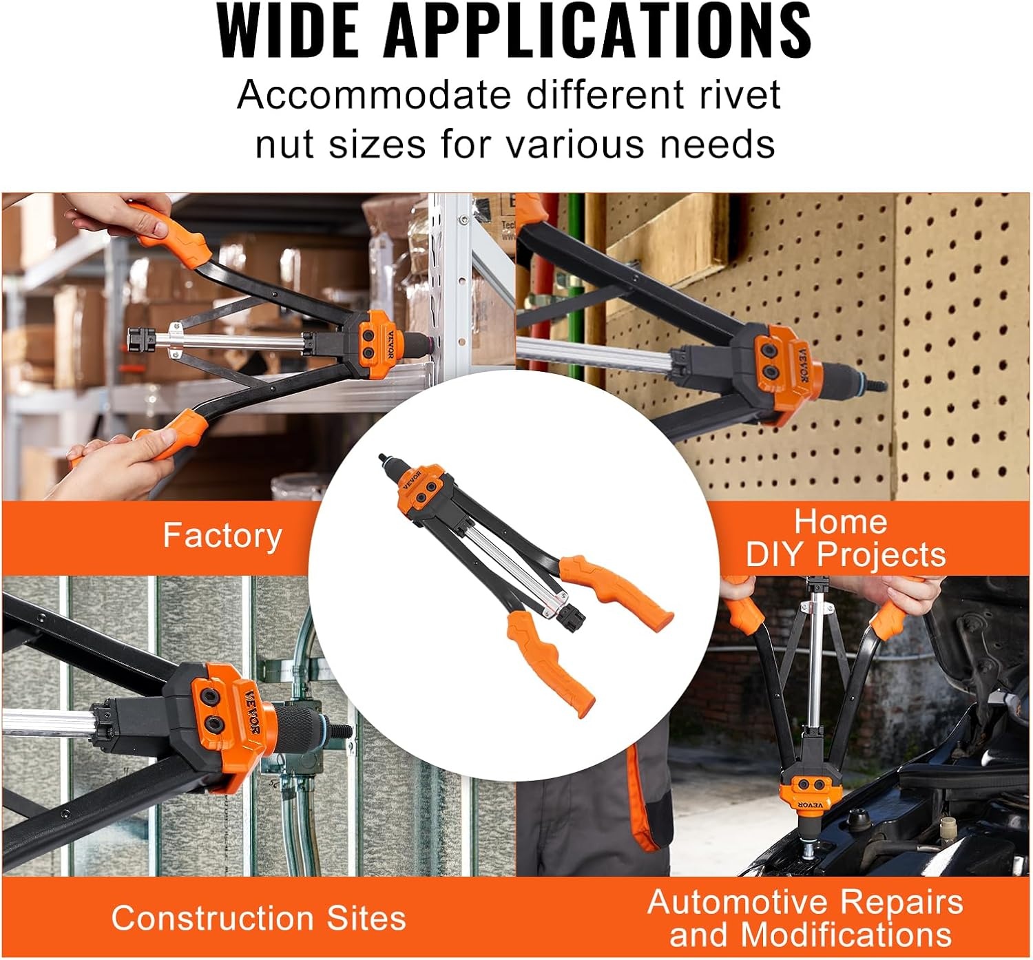 image:imageVEVOR Rivet Nut Tool 16 inch Rivnut Tool Kit with 13PCS Metric and SAE Mandrels 186PCS Rivet Nuts Semiauto Retraction M3 M4 M5 M6 M8 M10 M12 1420 51618 3816 1213 832 1024RIVET NUT TOOL