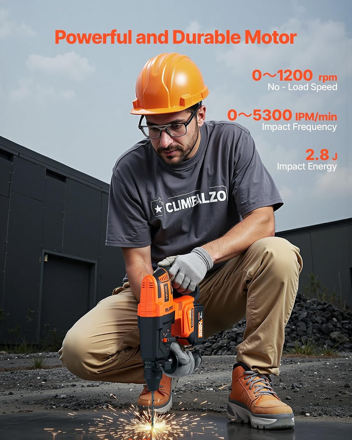 image:imageVEVOR Rotary Hammer Drill 1916 in SDSMax Cordless Heavy Duty 20V Battery Powered Rotary Hammer Including 2 Batteries Charger Drill Bit Pointed Chisel Carrying Case for Concrete Masonry1