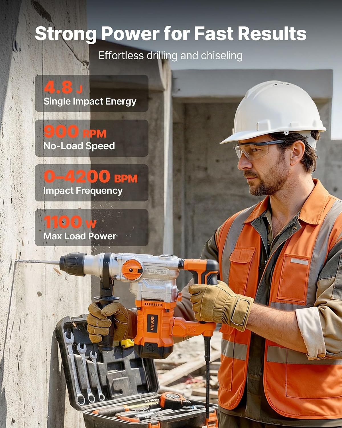 image:imageVEVOR Rotary Hammer Drill 1916 in SDSMax Cordless Heavy Duty 20V Battery Powered Rotary Hammer Including 2 Batteries Charger Drill Bit Pointed Chisel Carrying Case for Concrete Masonry118 1100W