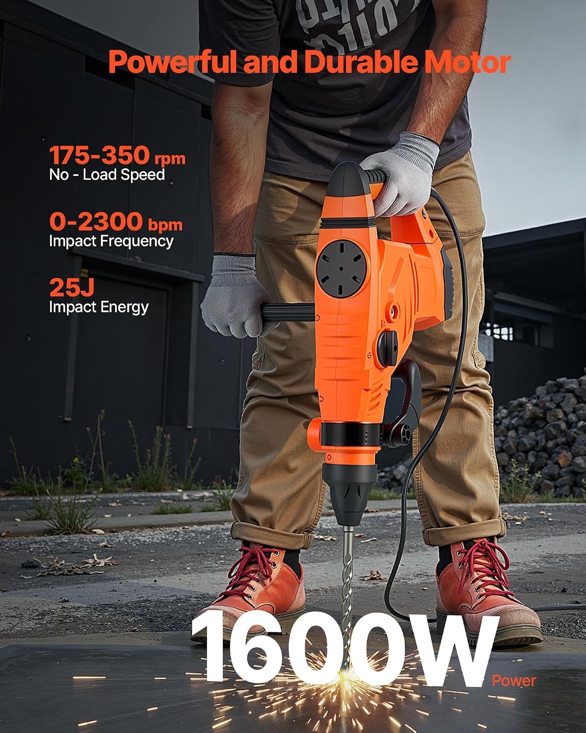 image:imageVEVOR Rotary Hammer Drill 1916 in SDSMax Cordless Heavy Duty 20V Battery Powered Rotary Hammer Including 2 Batteries Charger Drill Bit Pointed Chisel Carrying Case for Concrete Masonry134 1600W