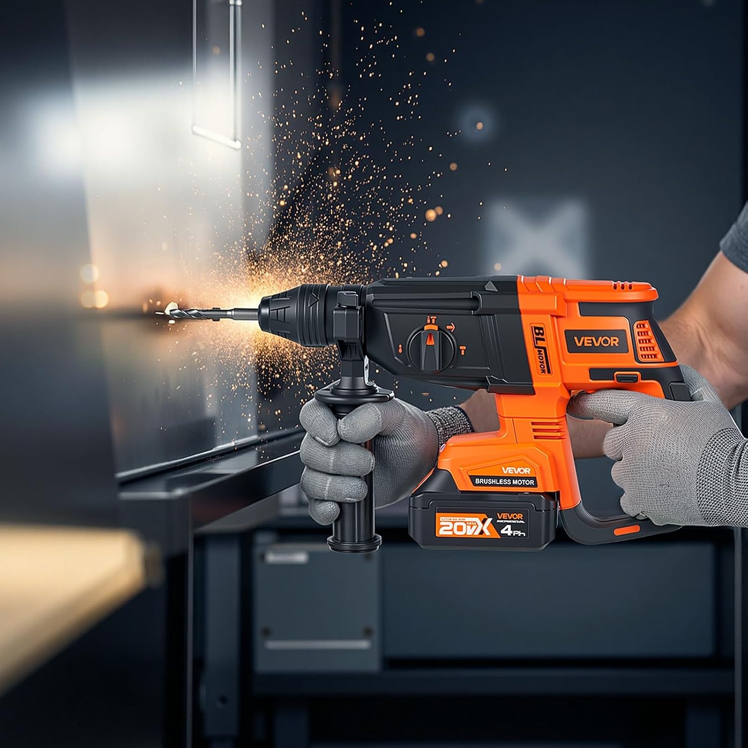image:imageVEVOR Rotary Hammer Drill 1916 in SDSMax Cordless Heavy Duty 20V Battery Powered Rotary Hammer Including 2 Batteries Charger Drill Bit Pointed Chisel Carrying Case for Concrete Masonry1