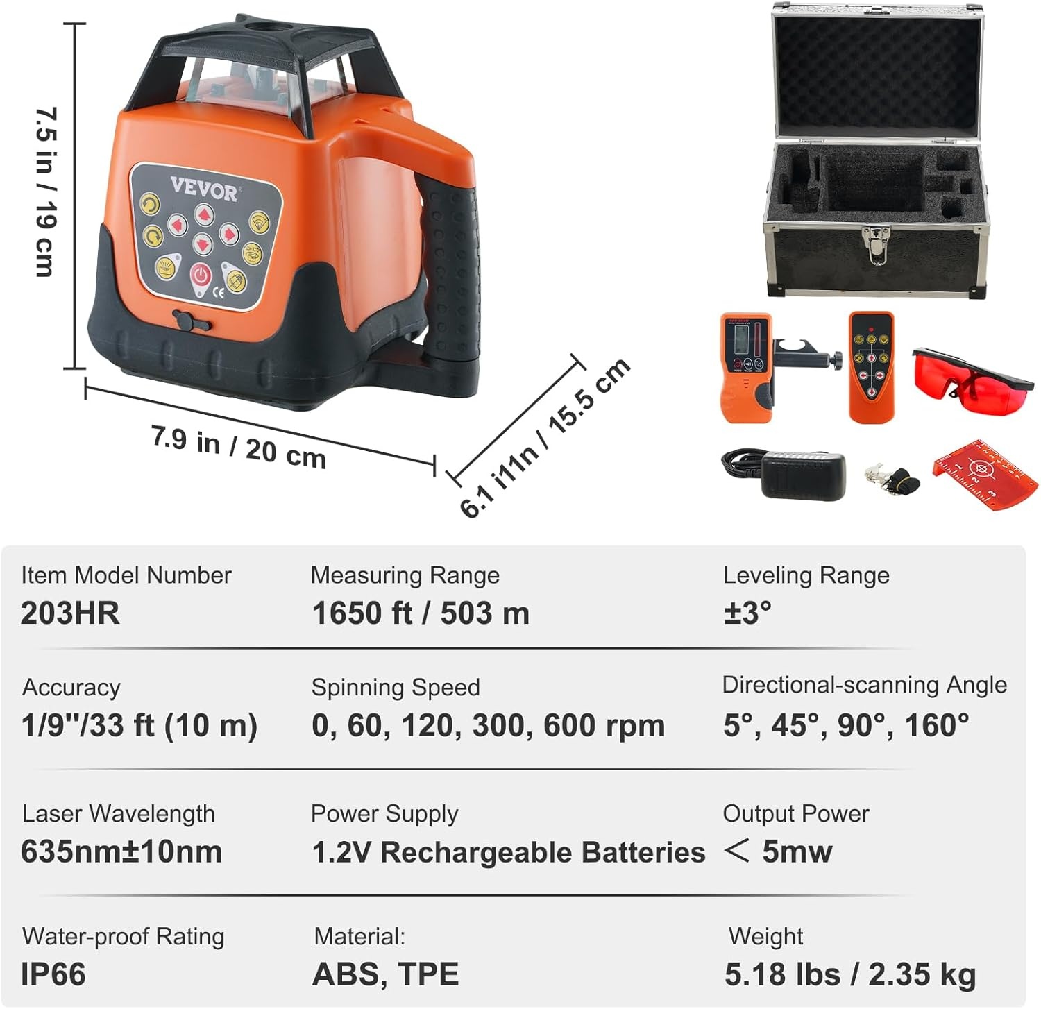 image:imageVEVOR Rotary Laser Level 1650ft360 Degree Self Leveling Red Cross Line Laser5 Rotation Speedsamp4 Scanning Angles AdjustmentIP66 Waterproof Remote Control Manual Selfleveling ModeBattery Included