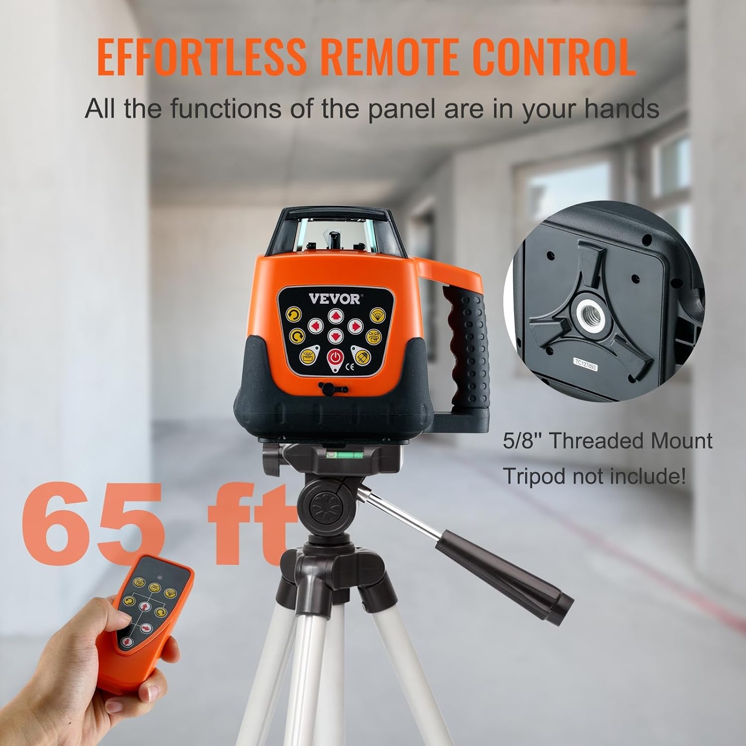 image:imageVEVOR Rotary Laser Level 1650ft360 Degree Self Leveling Red Cross Line Laser5 Rotation Speedsamp4 Scanning Angles AdjustmentIP66 Waterproof Remote Control Manual Selfleveling ModeBattery Included
