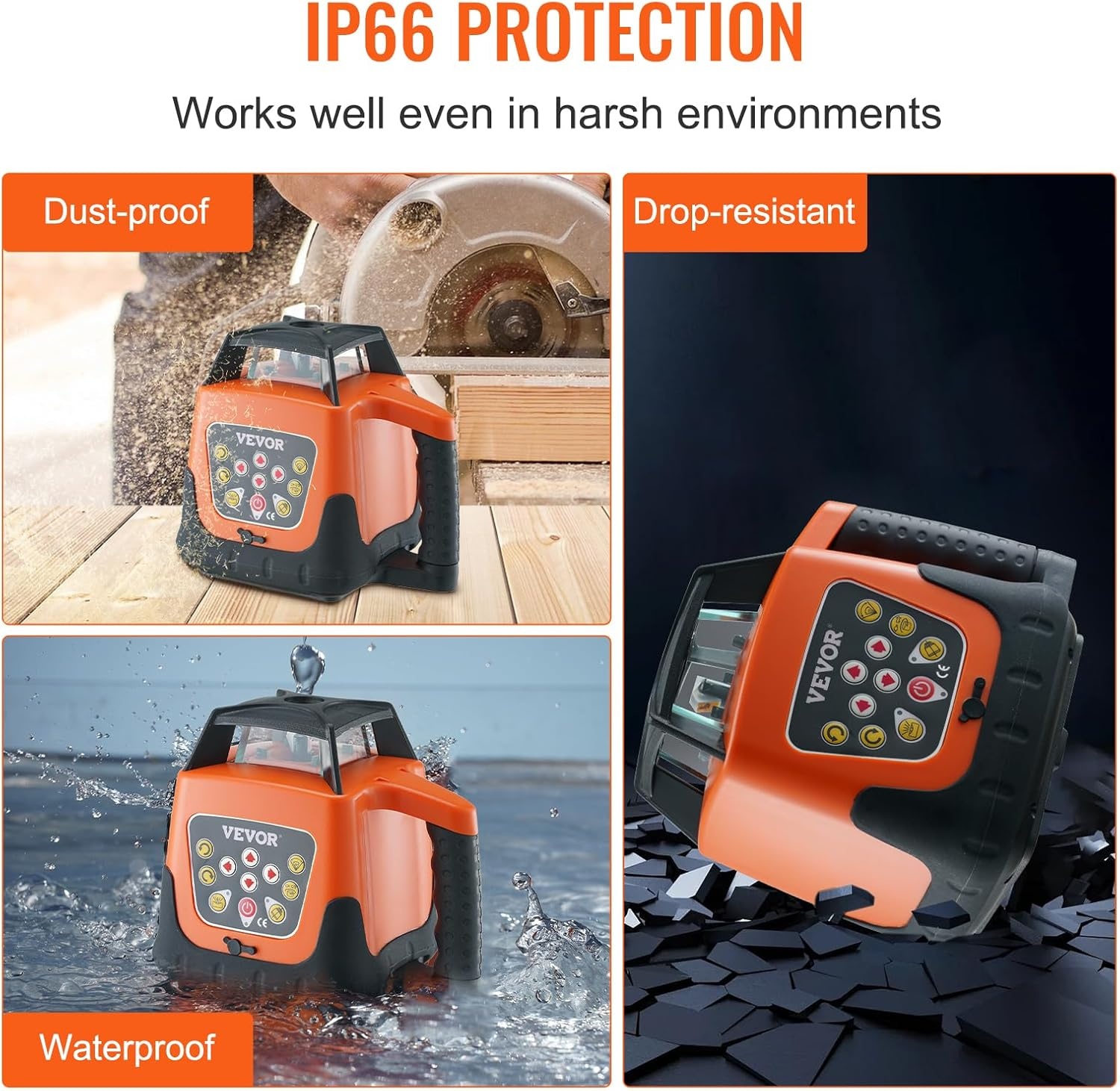 image:imageVEVOR Rotary Laser Level 1650ft360 Degree Self Leveling Red Cross Line Laser5 Rotation Speedsamp4 Scanning Angles AdjustmentIP66 Waterproof Remote Control Manual Selfleveling ModeBattery Included