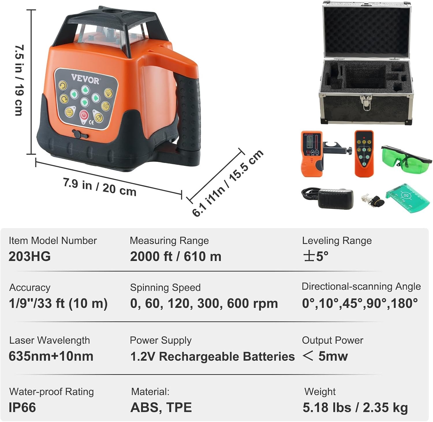 image:imageVEVOR Rotary Laser Level 2000ft360 Degree Self Leveling Green Cross Line Laser5 Rotation Speedsamp4 Scanning Angles AdjustmentIP66 Waterproof Remote Control Manual Selfleveling ModeBattery Included
