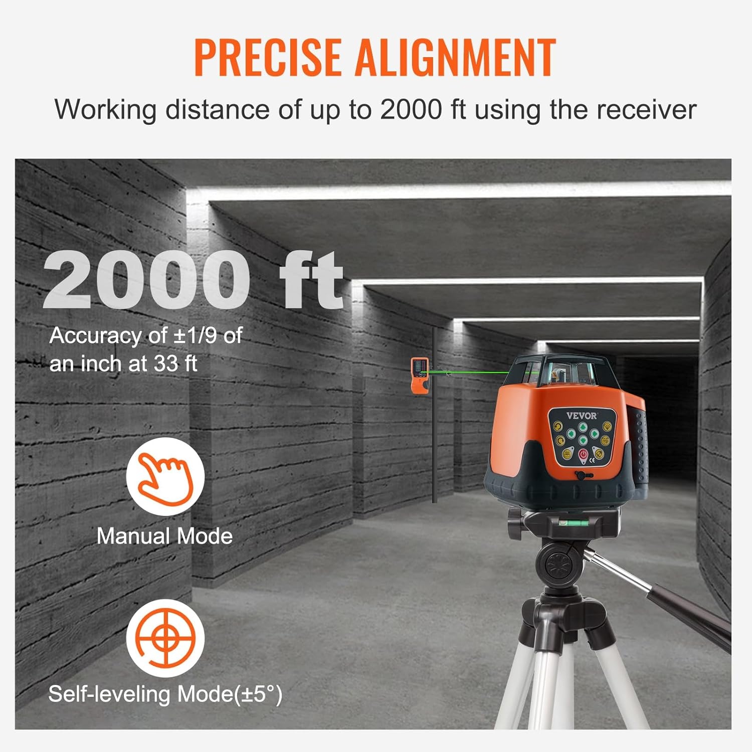 image:imageVEVOR Rotary Laser Level 2000ft360 Degree Self Leveling Green Cross Line Laser5 Rotation Speedsamp4 Scanning Angles AdjustmentIP66 Waterproof Remote Control Manual Selfleveling ModeBattery Included