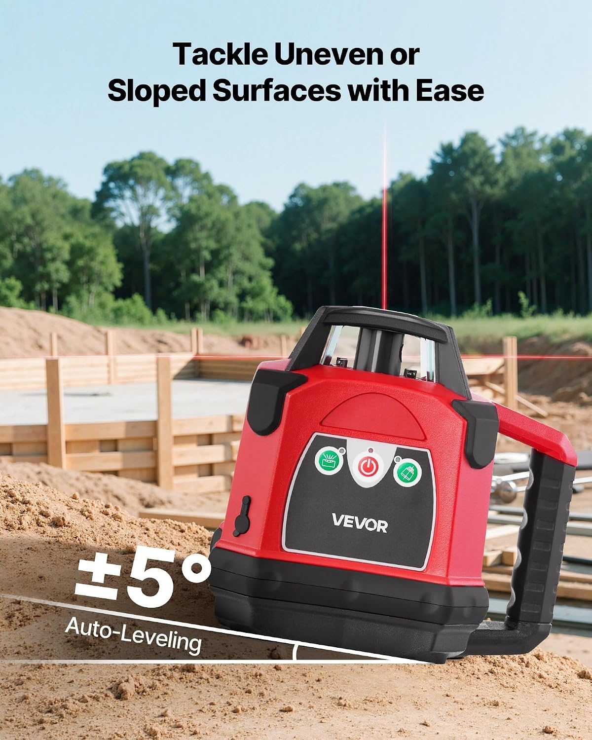 image:imageVEVOR Rotary Laser Level Kit 1650ft 360Degree Self Leveling Red Horizontal Laser Transitwith Heavyduty Tripod Receiver Remote Control Toolcase IP54 Waterproof 006 in100 ft for ConstructionRed