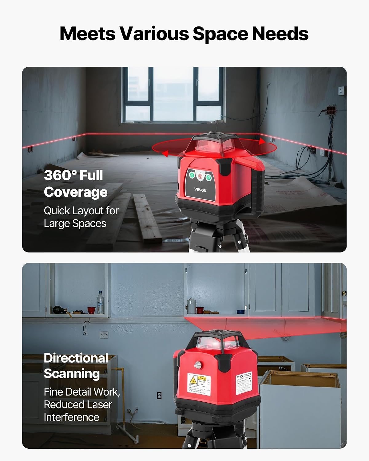 image:imageVEVOR Rotary Laser Level Kit 1650ft 360Degree Self Leveling Red Horizontal Laser Transitwith Heavyduty Tripod Receiver Remote Control Toolcase IP54 Waterproof 006 in100 ft for ConstructionRed