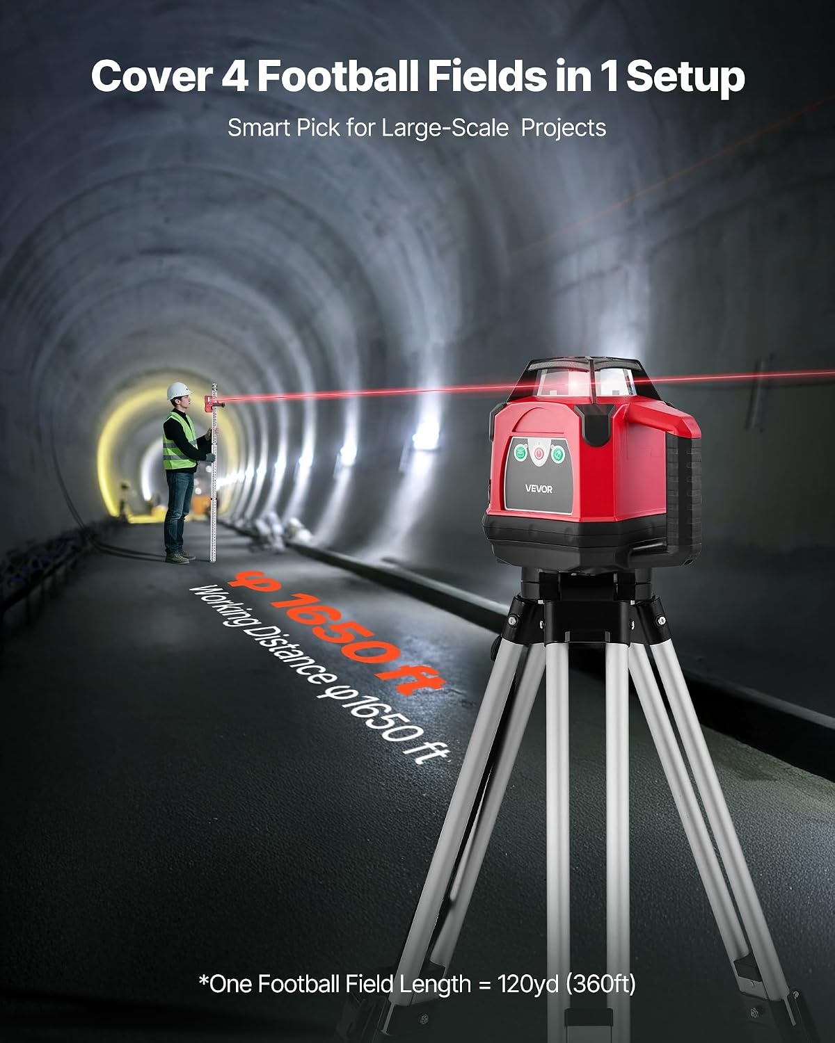 image:imageVEVOR Rotary Laser Level Kit 1650ft 360Degree Self Leveling Red Horizontal Laser Transitwith Heavyduty Tripod Receiver Remote Control Toolcase IP54 Waterproof 006 in100 ft for ConstructionRed