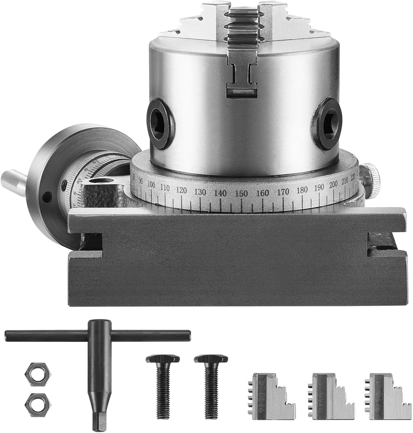 image:imageVEVOR Rotary Table for Milling Machines 4 100 mm Horizontal Vertical Model Precision Milling Rotary Table with 3180 mm 3Jaw Chuck M10 TBolts Nuts for Milling Engineering Indexing Tools