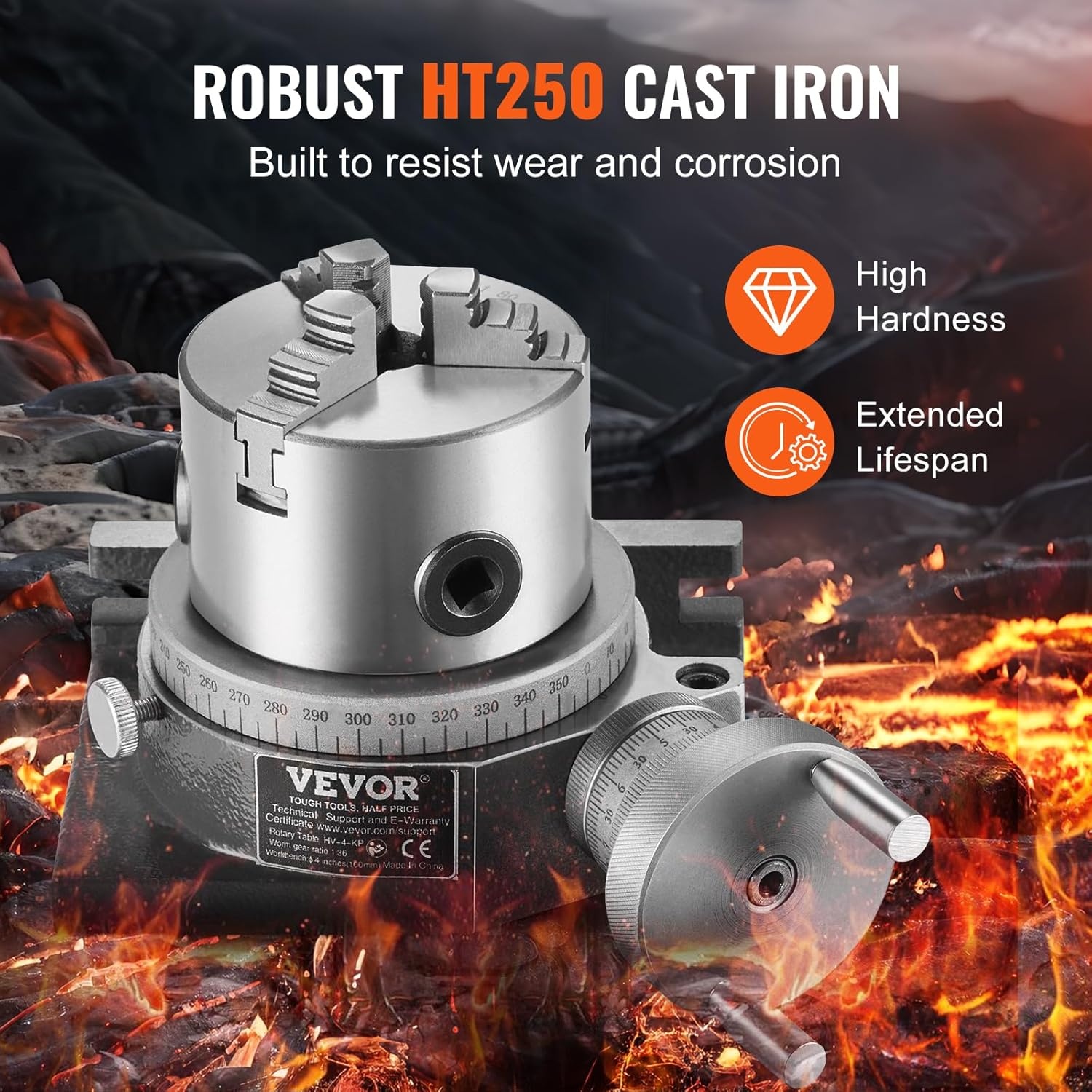 image:imageVEVOR Rotary Table for Milling Machines 4 100 mm Horizontal Vertical Model Precision Milling Rotary Table with 3180 mm 3Jaw Chuck M10 TBolts Nuts for Milling Engineering Indexing Tools