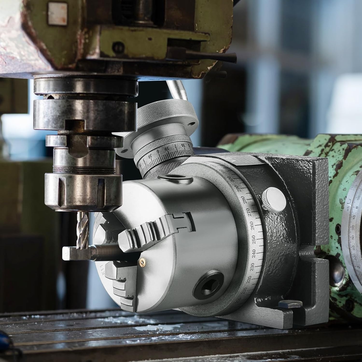 image:imageVEVOR Rotary Table for Milling Machines 4 100 mm Horizontal Vertical Model Precision Milling Rotary Table with 3180 mm 3Jaw Chuck M10 TBolts Nuts for Milling Engineering Indexing Tools