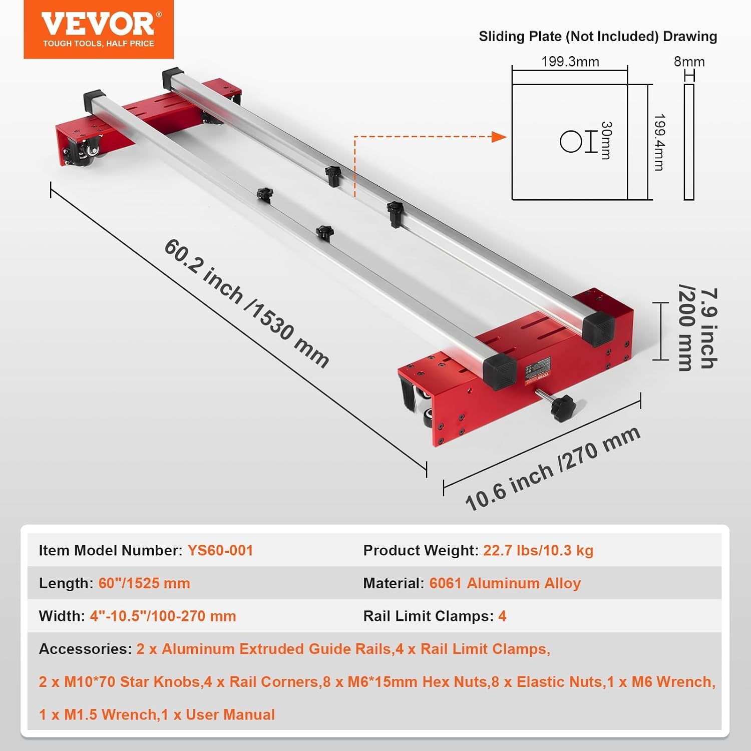 image:imageVEVOR Router Sled 60 inches Portable and Adjustable Slab Flattening Jig DIY Woodworking Router Sled for Flattening Slabs for Wood Flattening Home DIY