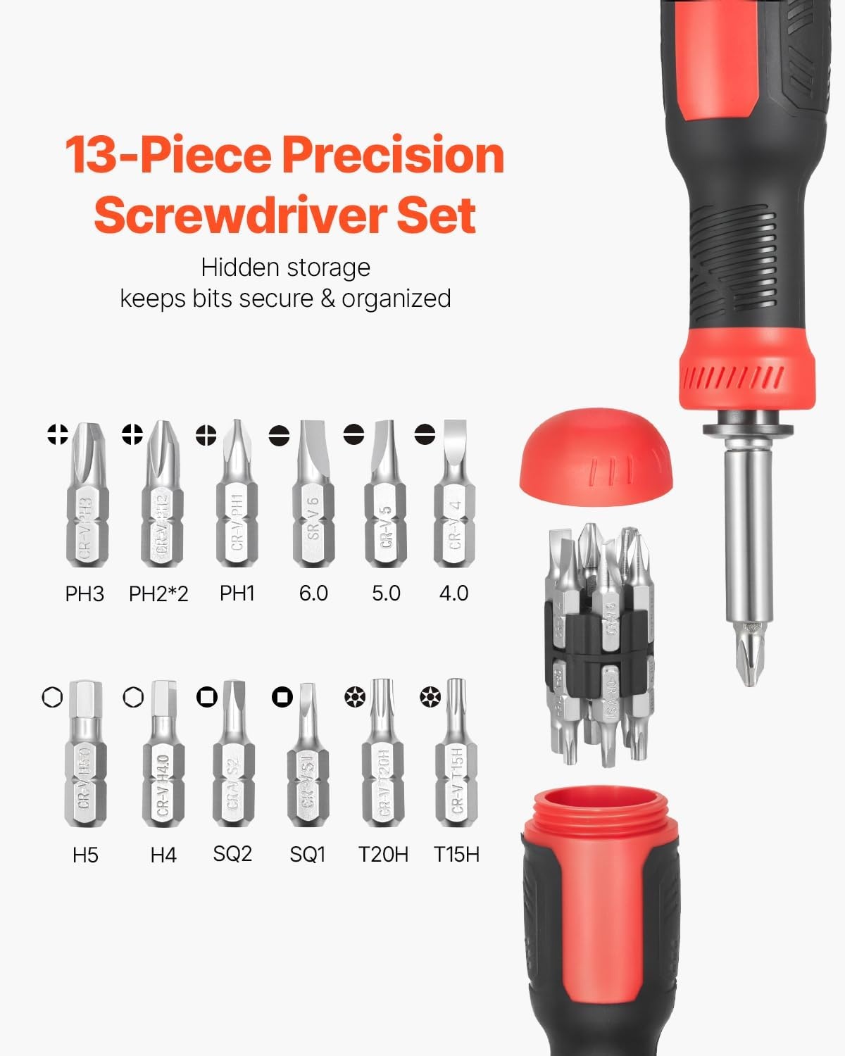 image:imageVEVOR Screwdriver Set 59Piece Small Precision Screwdriver Set with Phillips Flat Head Torx Pentalobe Bits Tweezer for Men Mini Cleaning Repair Tool Kit for iPhone MacBook Laptop Computer13 in 1 Storage Handle Type