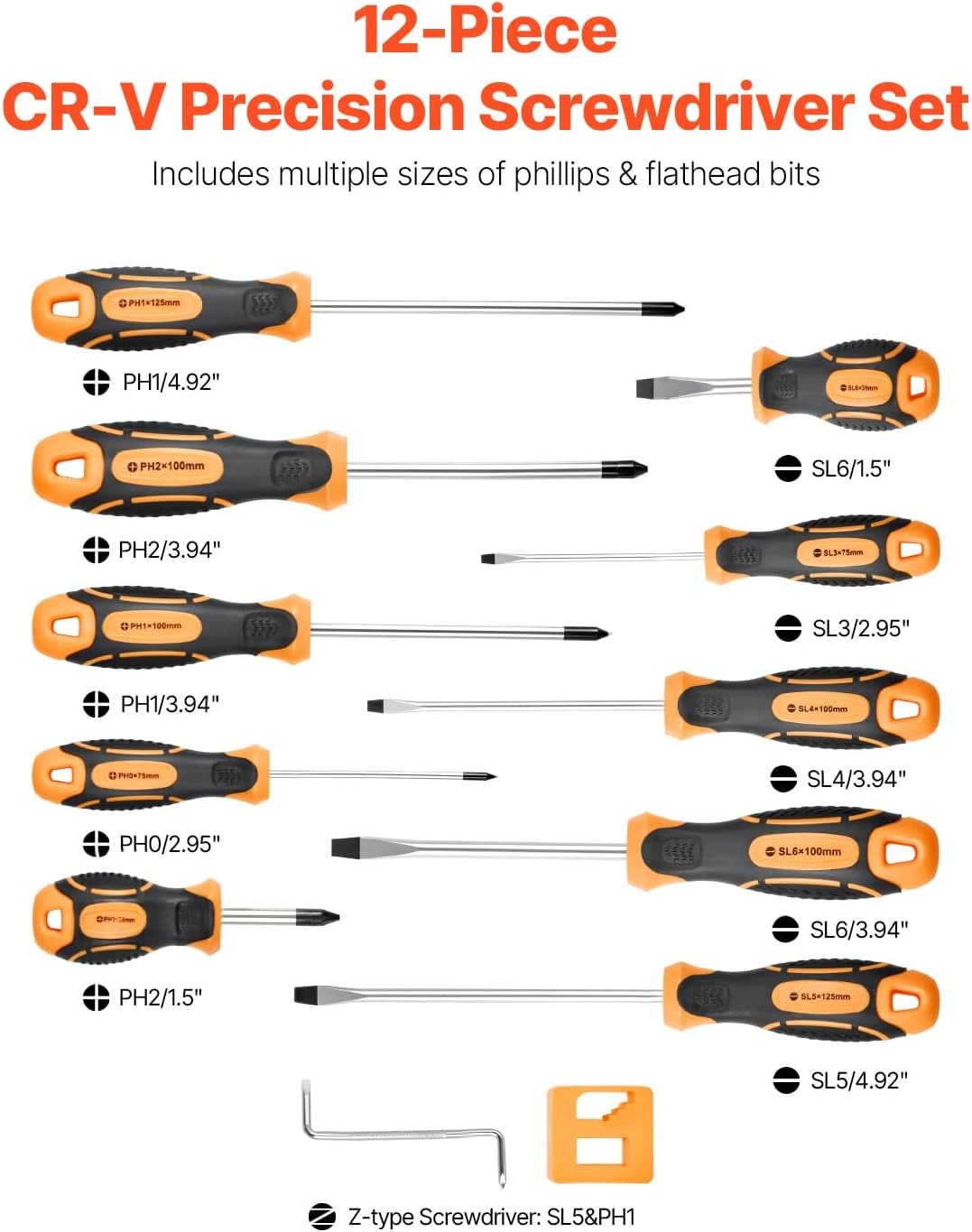 image:imageVEVOR Screwdriver Set 59Piece Small Precision Screwdriver Set with Phillips Flat Head Torx Pentalobe Bits Tweezer for Men Mini Cleaning Repair Tool Kit for iPhone MacBook Laptop Computer12 in 1 Fiexed Type