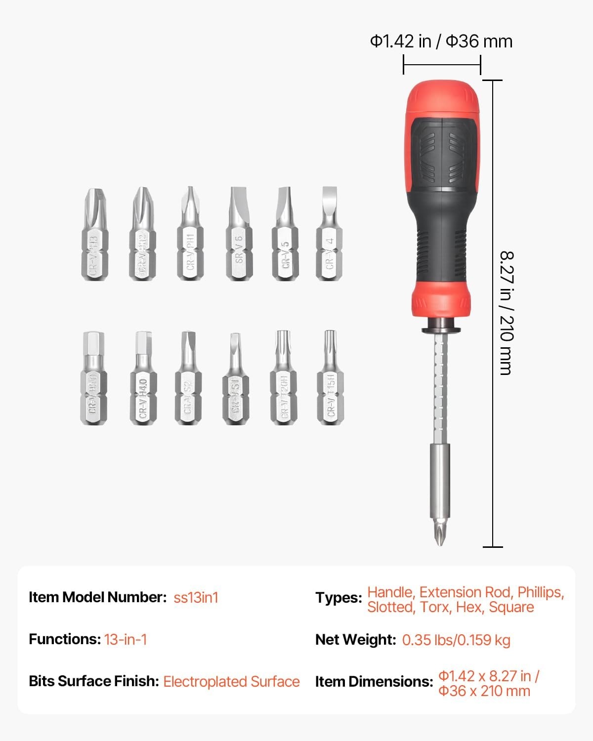 image:imageVEVOR Screwdriver Set 59Piece Small Precision Screwdriver Set with Phillips Flat Head Torx Pentalobe Bits Tweezer for Men Mini Cleaning Repair Tool Kit for iPhone MacBook Laptop Computer13 in 1 Storage Handle Type