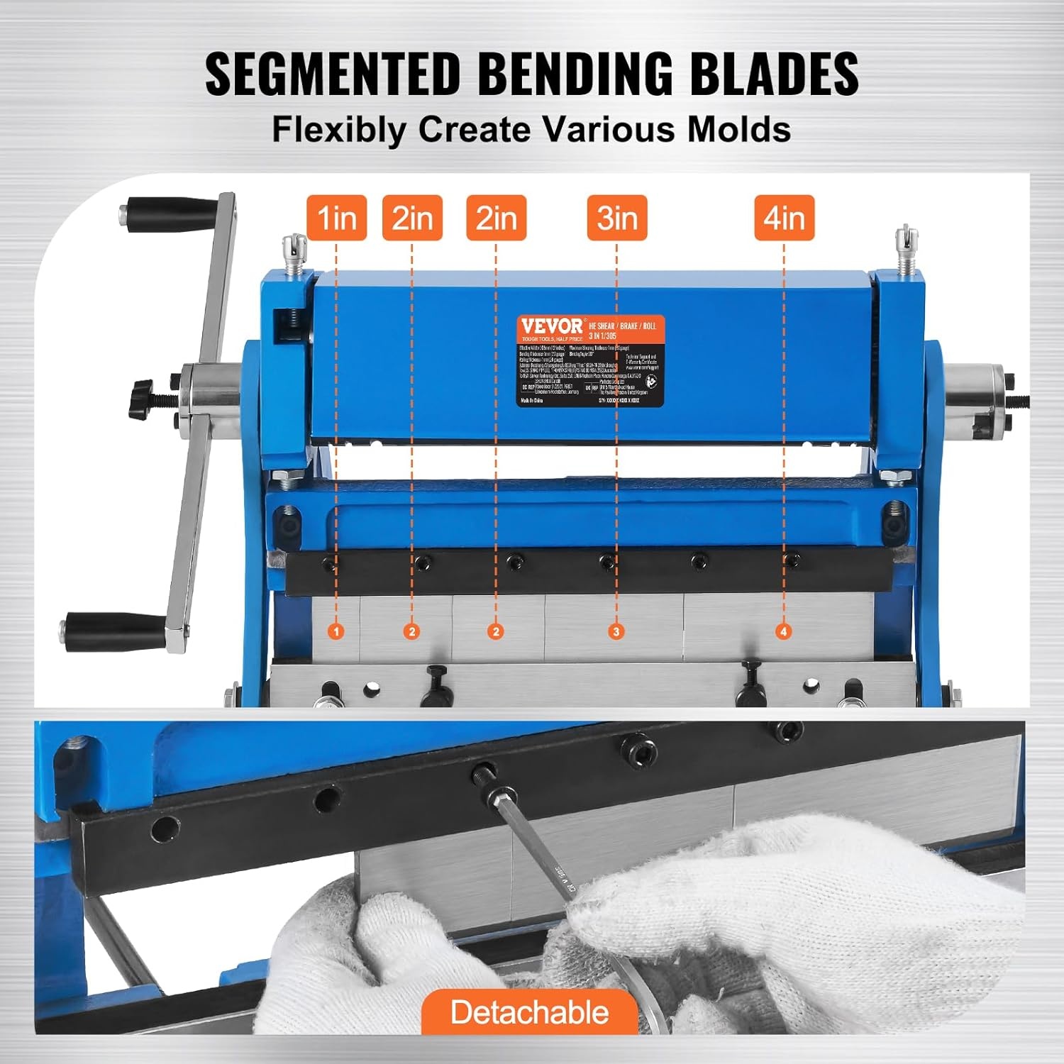 image:imageVEVOR Sheet Metal Brake 12inch 3In1 Combination Shear Brake Roll Machine 20Gauge Capacity Shear Press Brake with 90 Max Bending Angle Shears and Slip Roll Machine for Shear Bending Rolling
