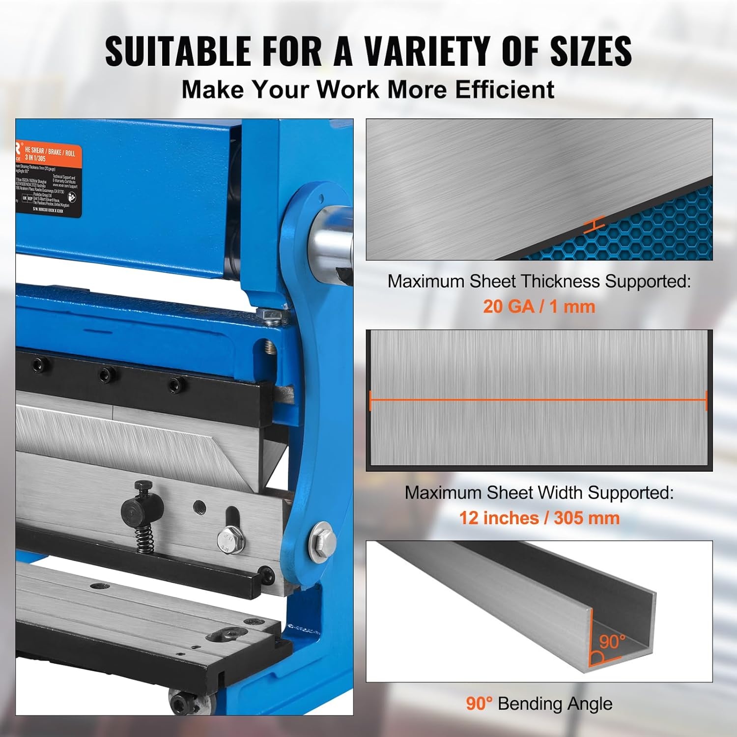 image:imageVEVOR Sheet Metal Brake 12inch 3In1 Combination Shear Brake Roll Machine 20Gauge Capacity Shear Press Brake with 90 Max Bending Angle Shears and Slip Roll Machine for Shear Bending Rolling