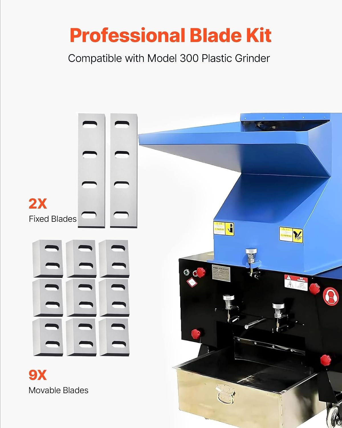 image:imageVEVOR Shredder Blades Alloy Steel Shredder Machine Blade Kit with 9 Rotating and 2 Fixed Blades HighHardness SKD11 Blade Compatible with Model 300 Plastic Grinder for ABS PP PVC amp Nylon