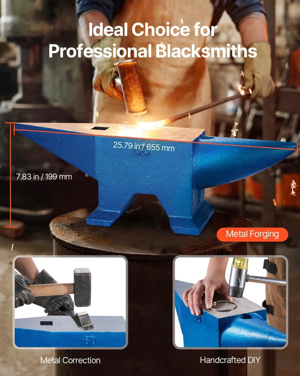 image:imageVEVOR Single Horn Anvil 132Lbs Cast Steel Anvil for Blacksmiths amp Jewelers Durable amp Robust Metal Working Tool132Lbs