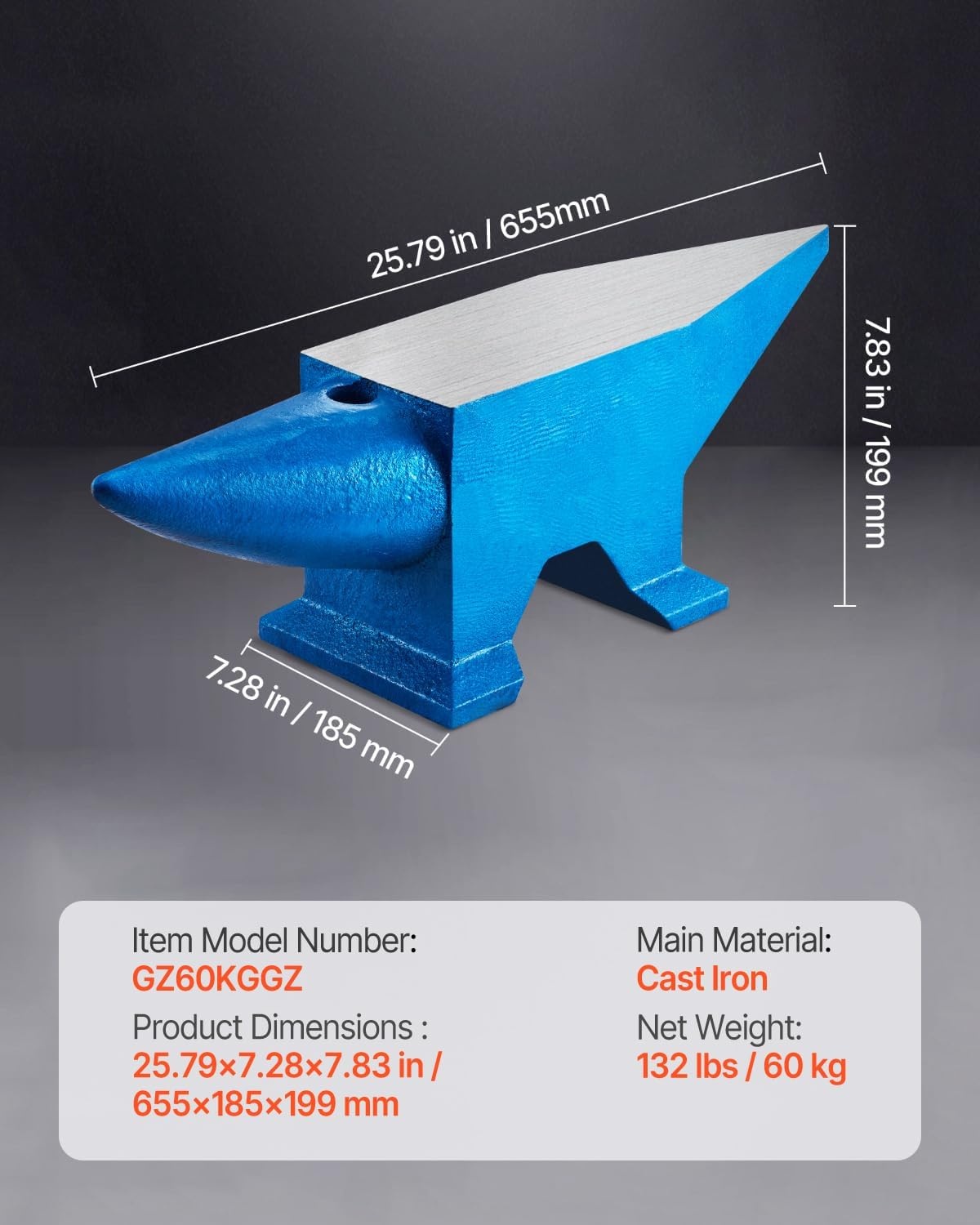 image:imageVEVOR Single Horn Anvil 132Lbs Cast Steel Anvil for Blacksmiths amp Jewelers Durable amp Robust Metal Working Tool132Lbs