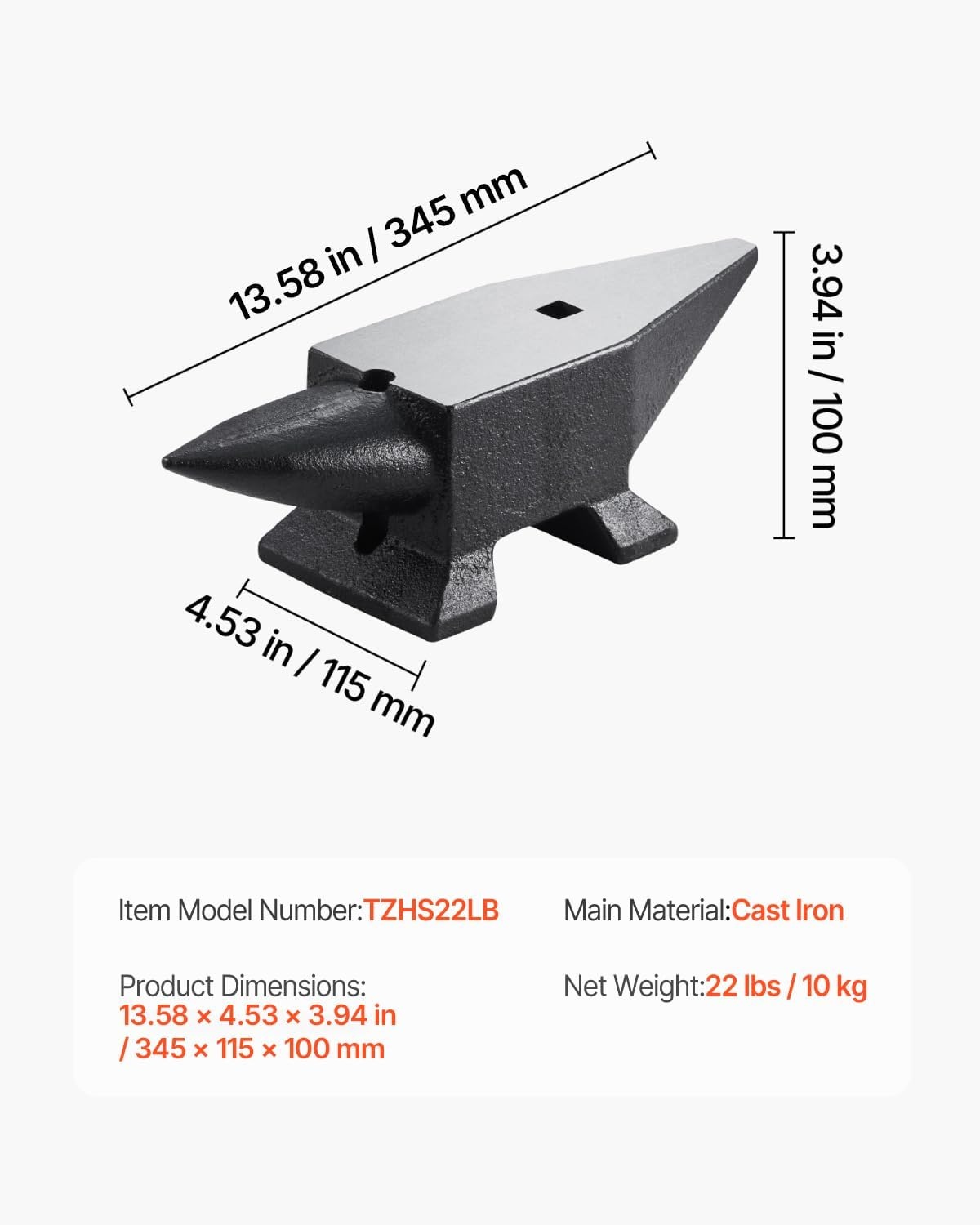 image:imageVEVOR Single Horn Anvil 132Lbs Cast Steel Anvil for Blacksmiths amp Jewelers Durable amp Robust Metal Working Tool22Lbs