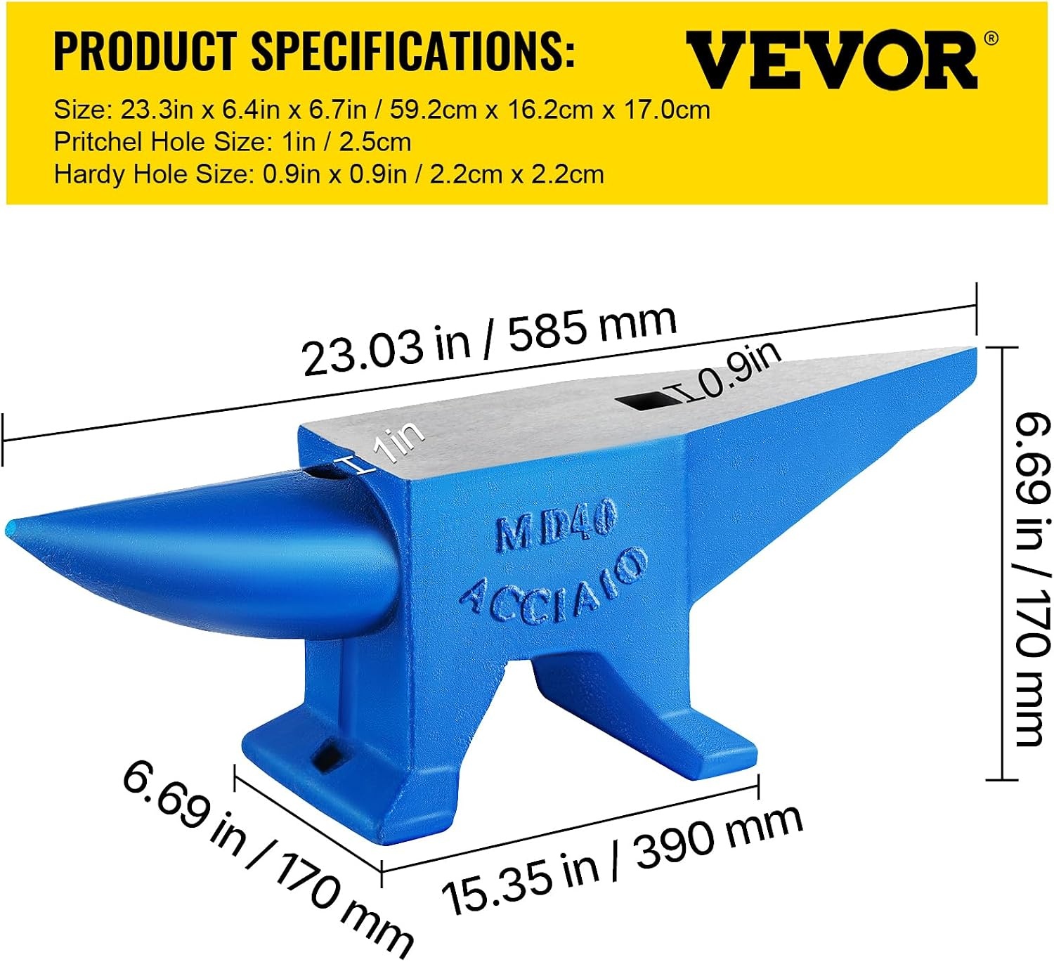 image:imageVEVOR Single Horn Anvil 132Lbs Cast Steel Anvil for Blacksmiths amp Jewelers Durable amp Robust Metal Working Tool86Lbs