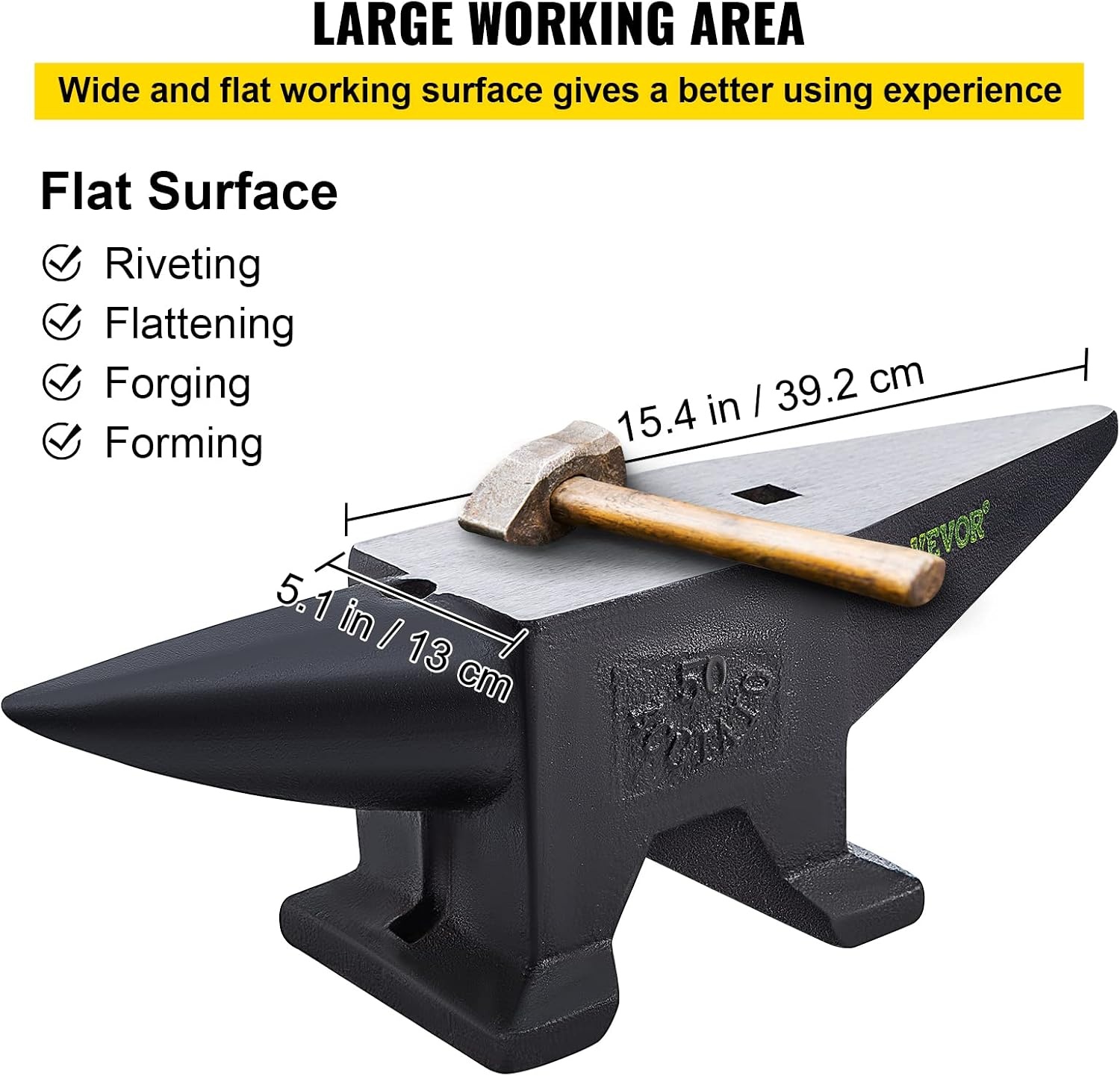 image:imageVEVOR Single Horn Anvil 132Lbs Cast Steel Anvil for Blacksmiths amp Jewelers Durable amp Robust Metal Working ToolBlack 110LB