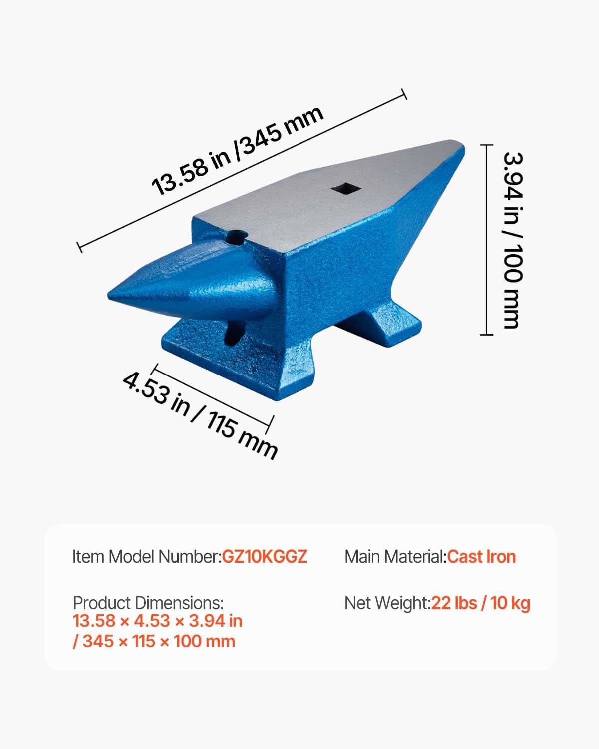 image:imageVEVOR Single Horn Anvil 132Lbs Cast Steel Anvil for Blacksmiths amp Jewelers Durable amp Robust Metal Working ToolBlue 22LB
