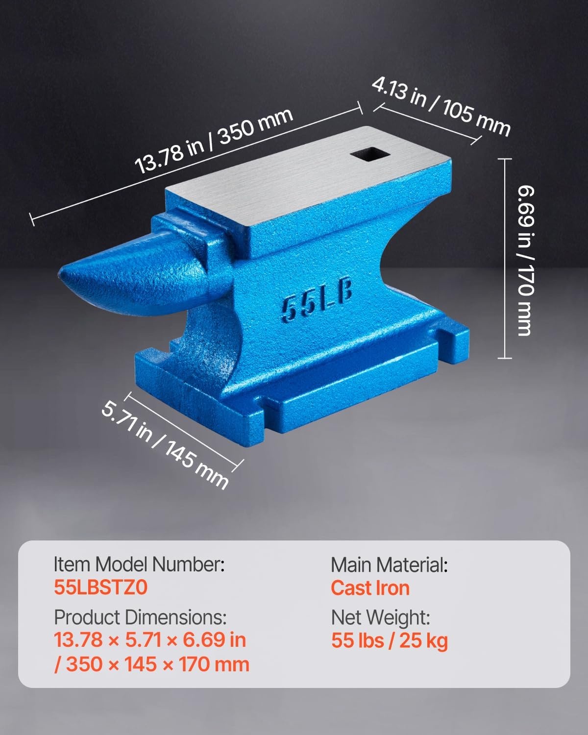 image:imageVEVOR Single Horn Anvil 25lbs Cast Steel Anvil with Stable Base Metal Working Tool for Blacksmiths55LBs