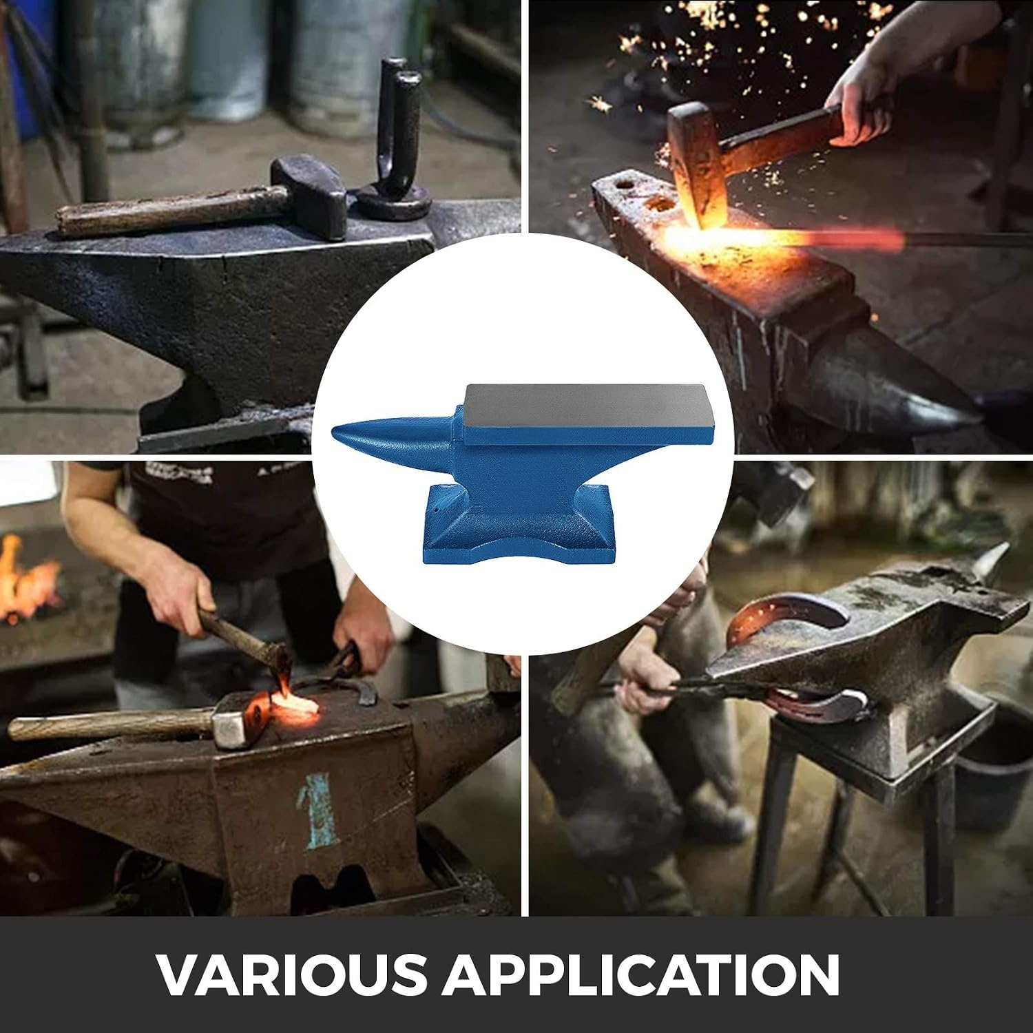 image:imageVEVOR Single Horn Anvil 25lbs Cast Steel Anvil with Stable Base Metal Working Tool for BlacksmithsBlue 100LBs