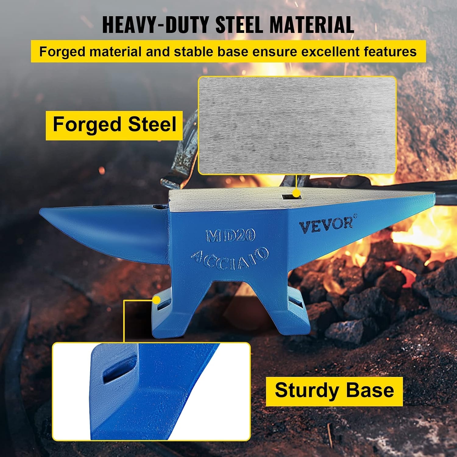 image:imageVEVOR Single Horn Anvil 25lbs Cast Steel Anvil with Stable Base Metal Working Tool for BlacksmithsBlue 44LBs