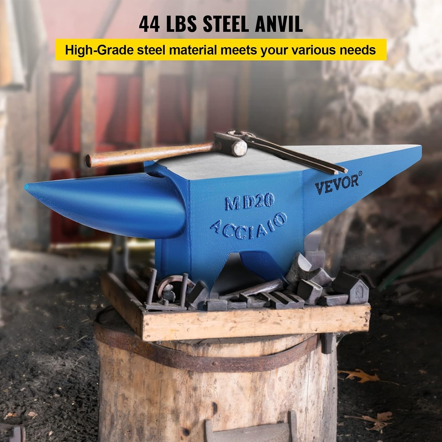 image:imageVEVOR Single Horn Anvil 25lbs Cast Steel Anvil with Stable Base Metal Working Tool for BlacksmithsBlue 44LBs