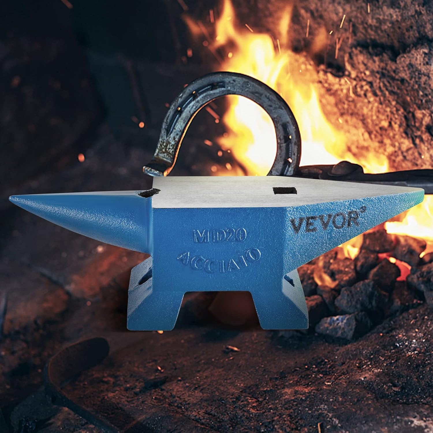 image:imageVEVOR Single Horn Anvil 25lbs Cast Steel Anvil with Stable Base Metal Working Tool for BlacksmithsBlue 44LBs