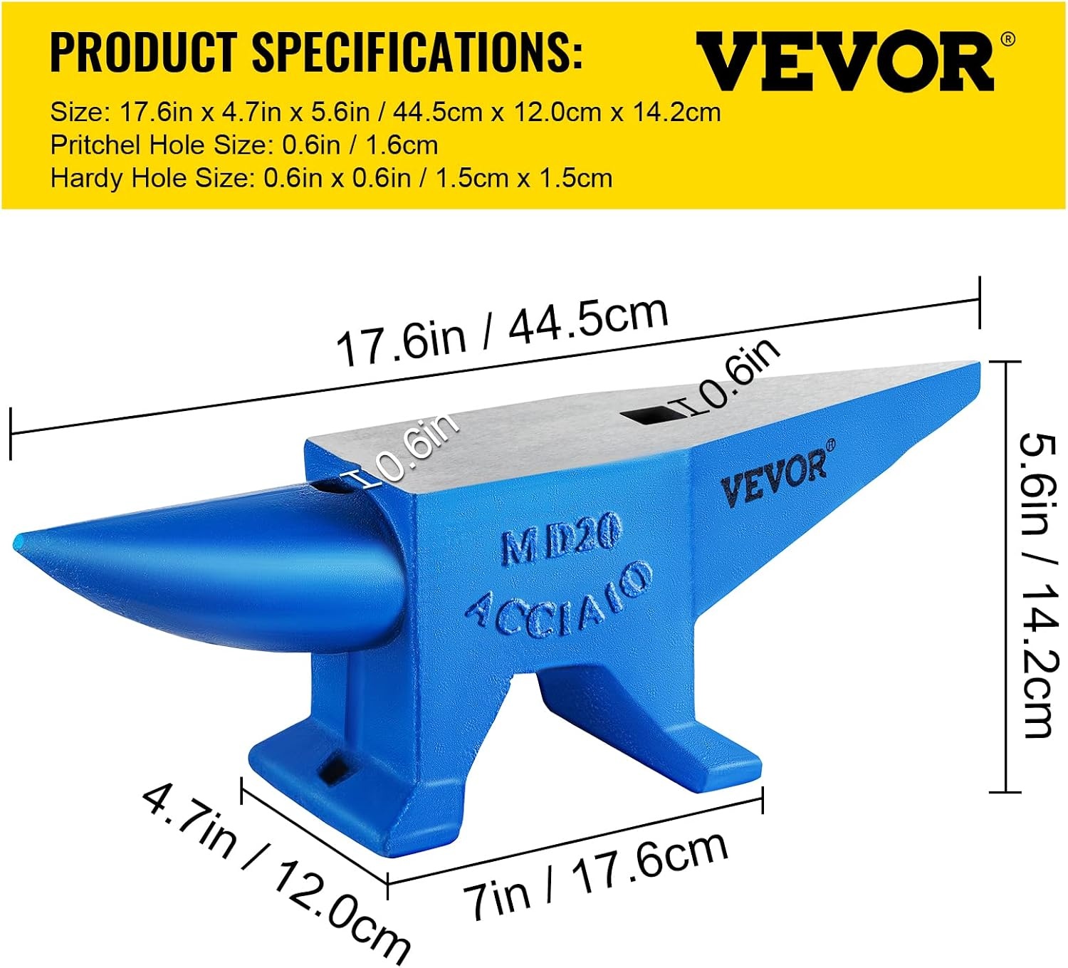 image:imageVEVOR Single Horn Anvil 25lbs Cast Steel Anvil with Stable Base Metal Working Tool for BlacksmithsBlue 44LBs