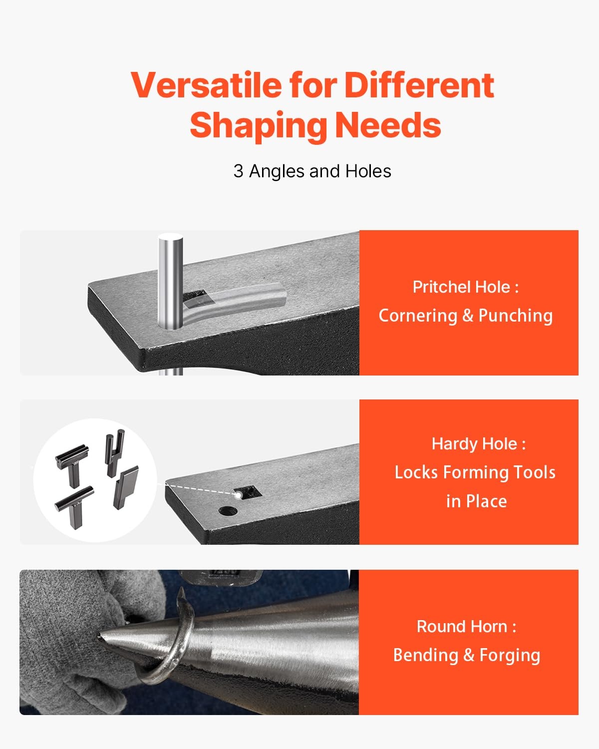 image:imageVEVOR Single Horn Anvil 66 lbs High Hardness Cast Steel Rugged Round Horn Anvil Blacksmith with Pritchel and Hardy Hole Large Countertop Stable Base Metalsmith Tool for Bending and ShapingBlack