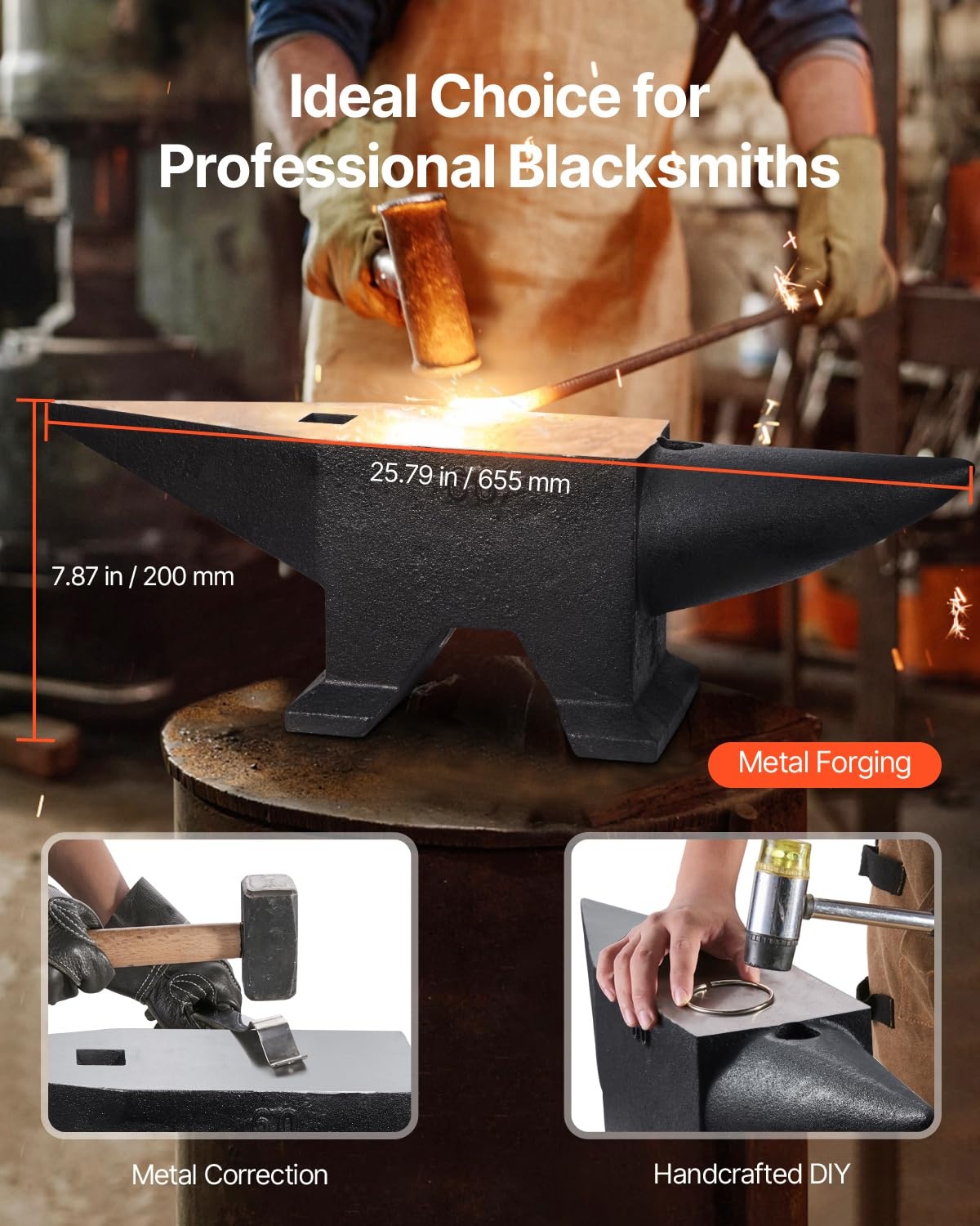image:imageVEVOR Single Horn Anvil 9 Lbs Cast Steel Anvil High Hardness Rugged Round Horn Anvil Blacksmith Compact Design and Stable Base Forge Tools and Equipment Metalsmith Tool for Bending and ShapingBlack 132LB